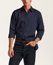 Vertical Texture Long-Sleeve Shirt in Navy
