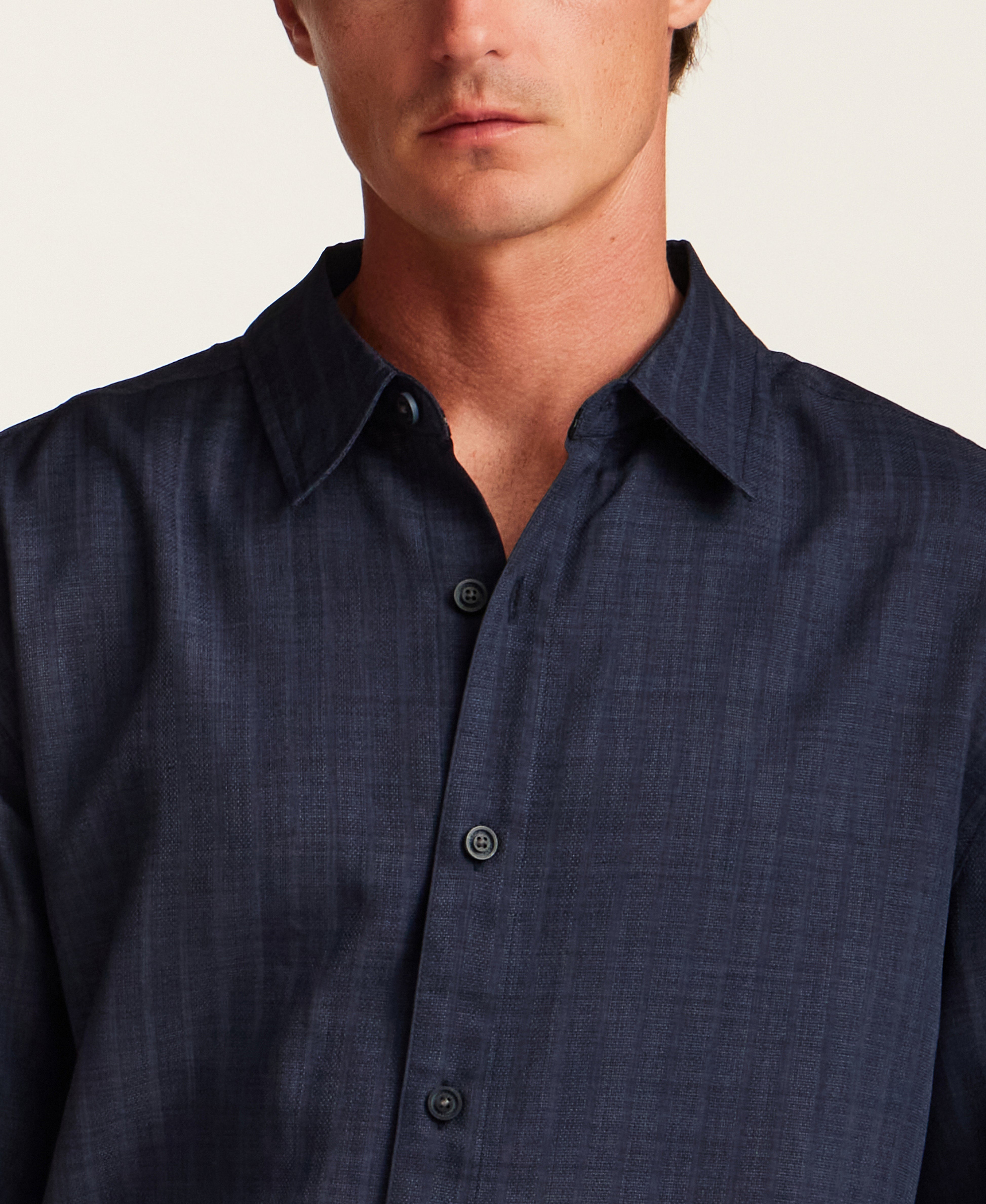 Vertical Texture Long-Sleeve Shirt in Navy