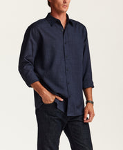 Vertical Texture Long-Sleeve Shirt in Navy
