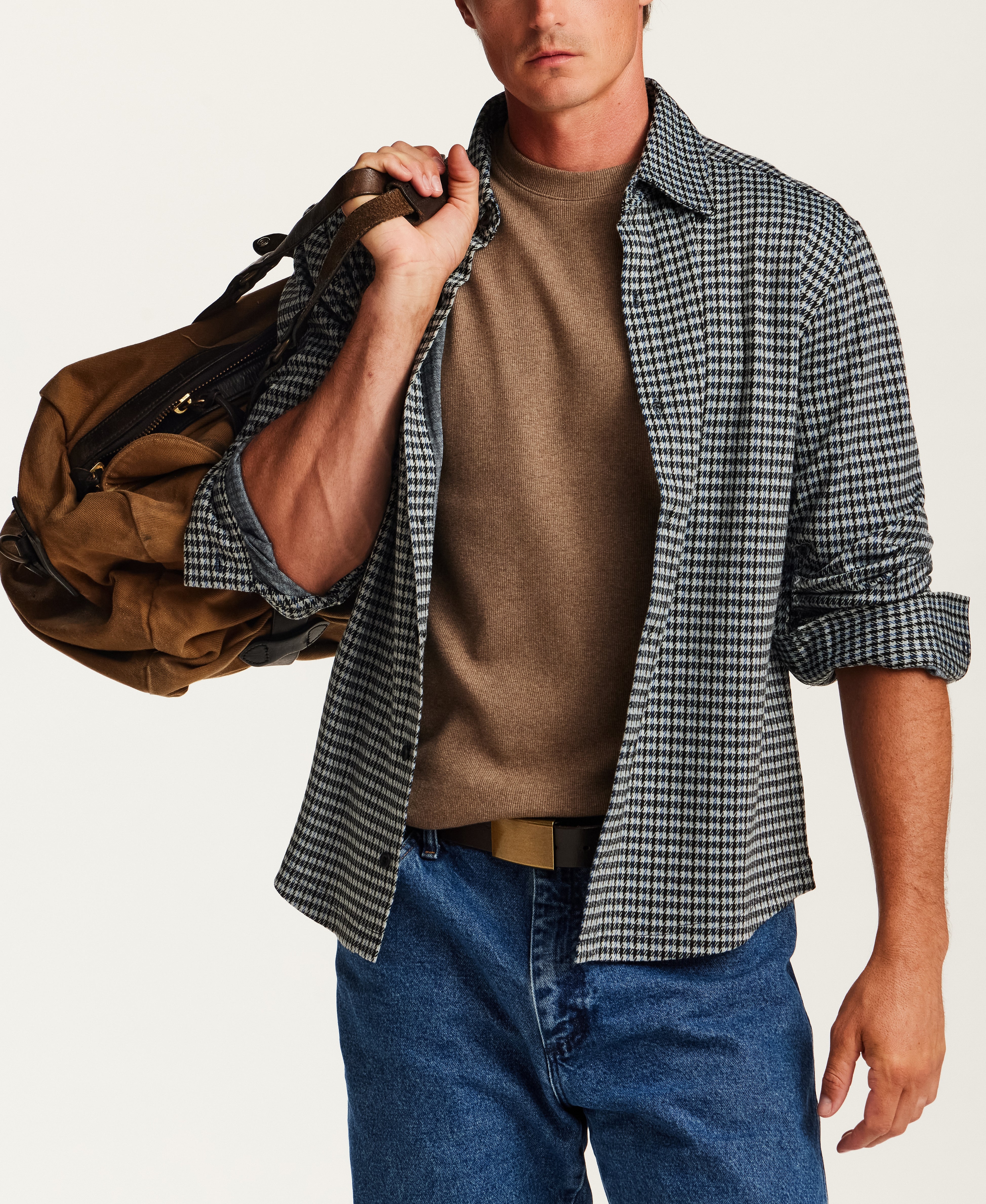 Knit Houndstooth Shirt in Navy