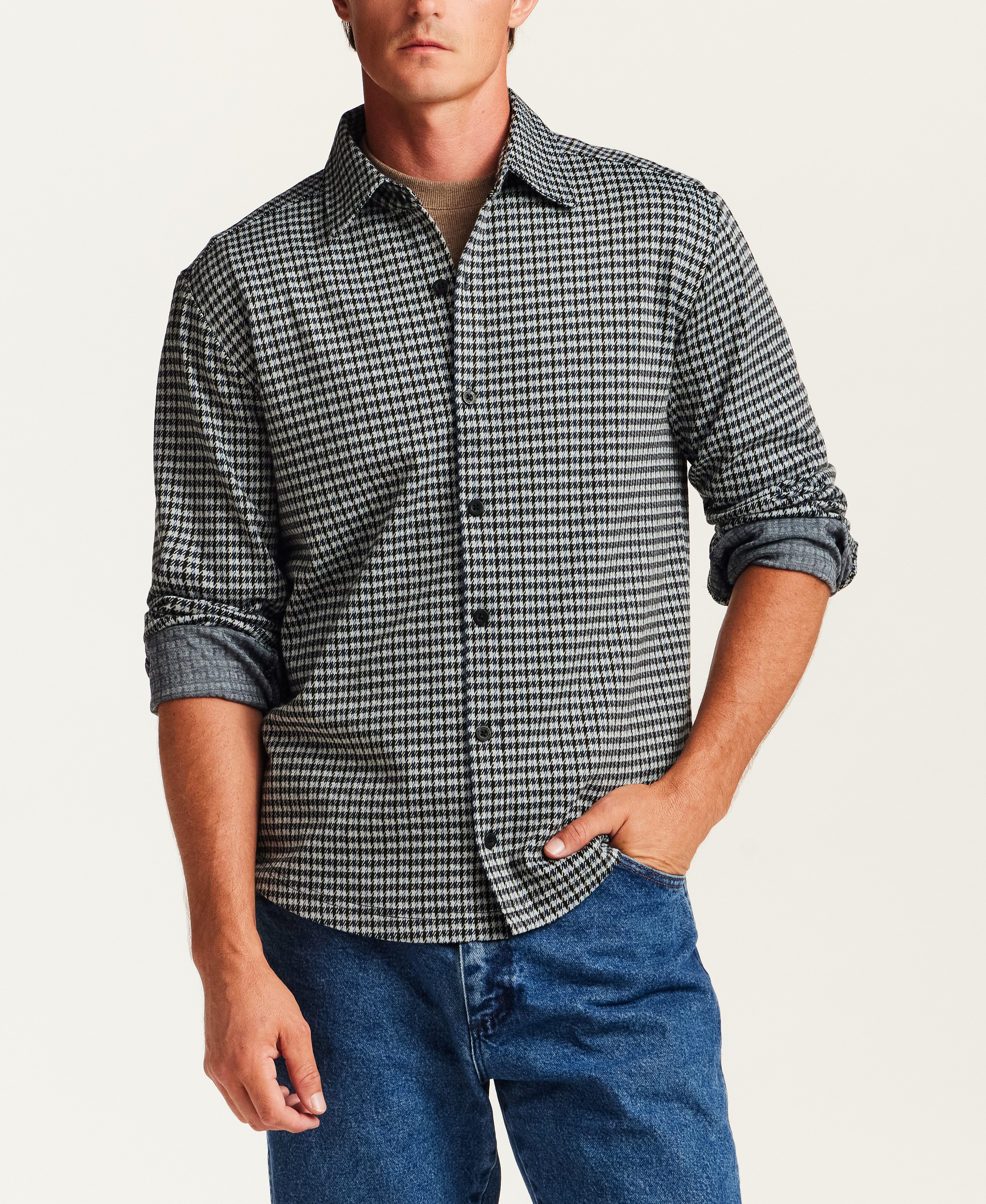Knit Houndstooth Shirt in Navy