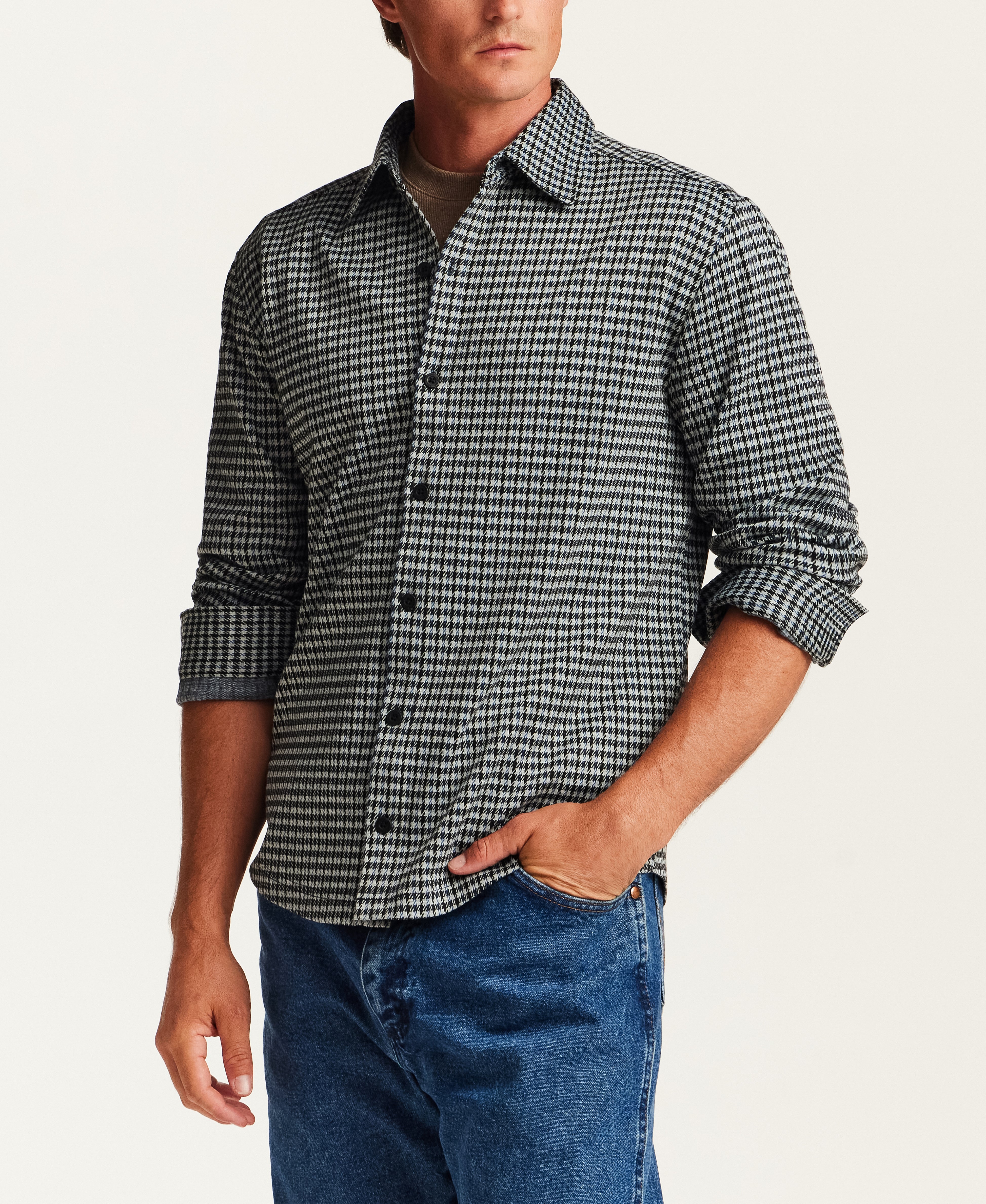 Knit Houndstooth Shirt in Navy