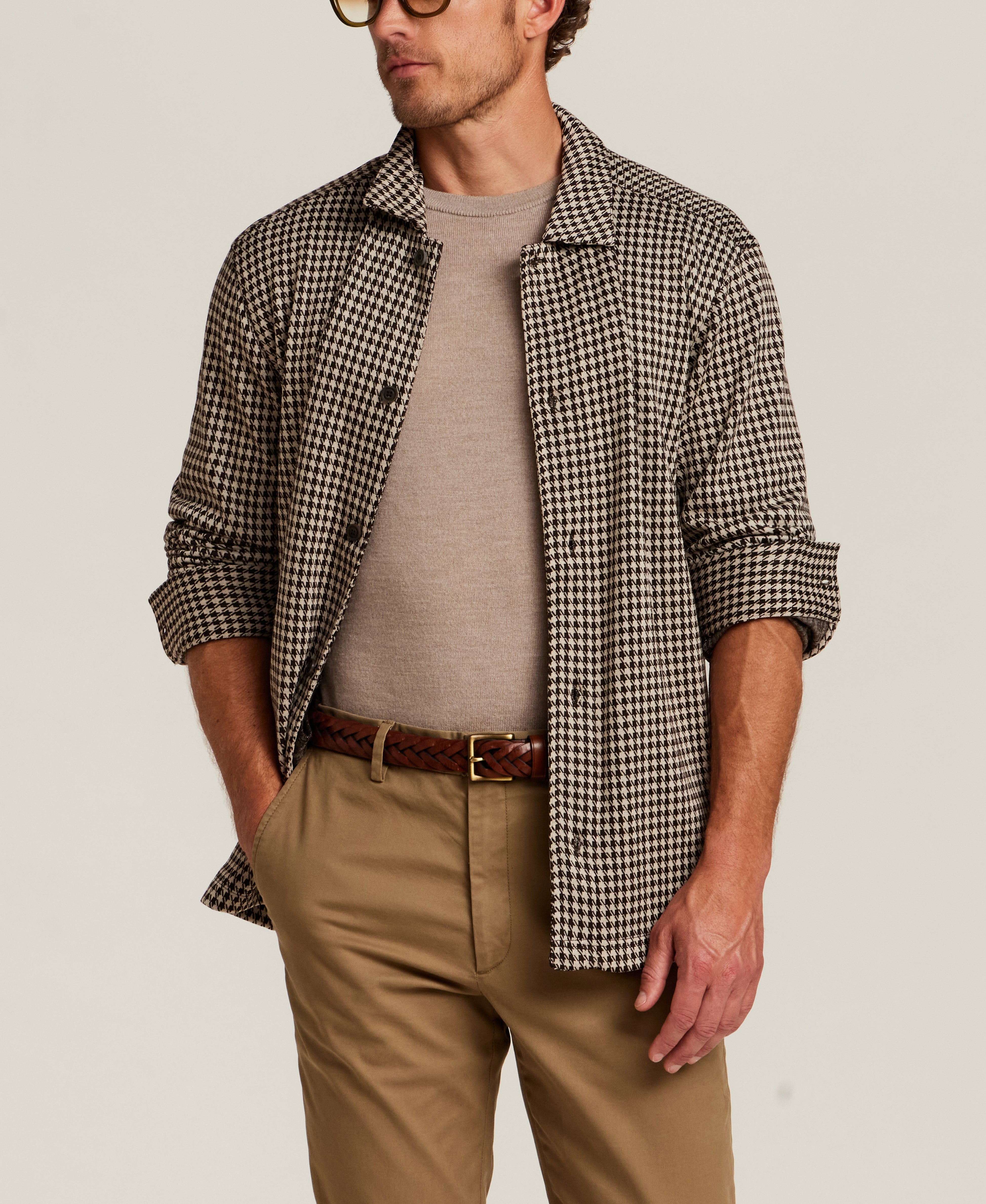 Knit Houndstooth Overshirt in Brown