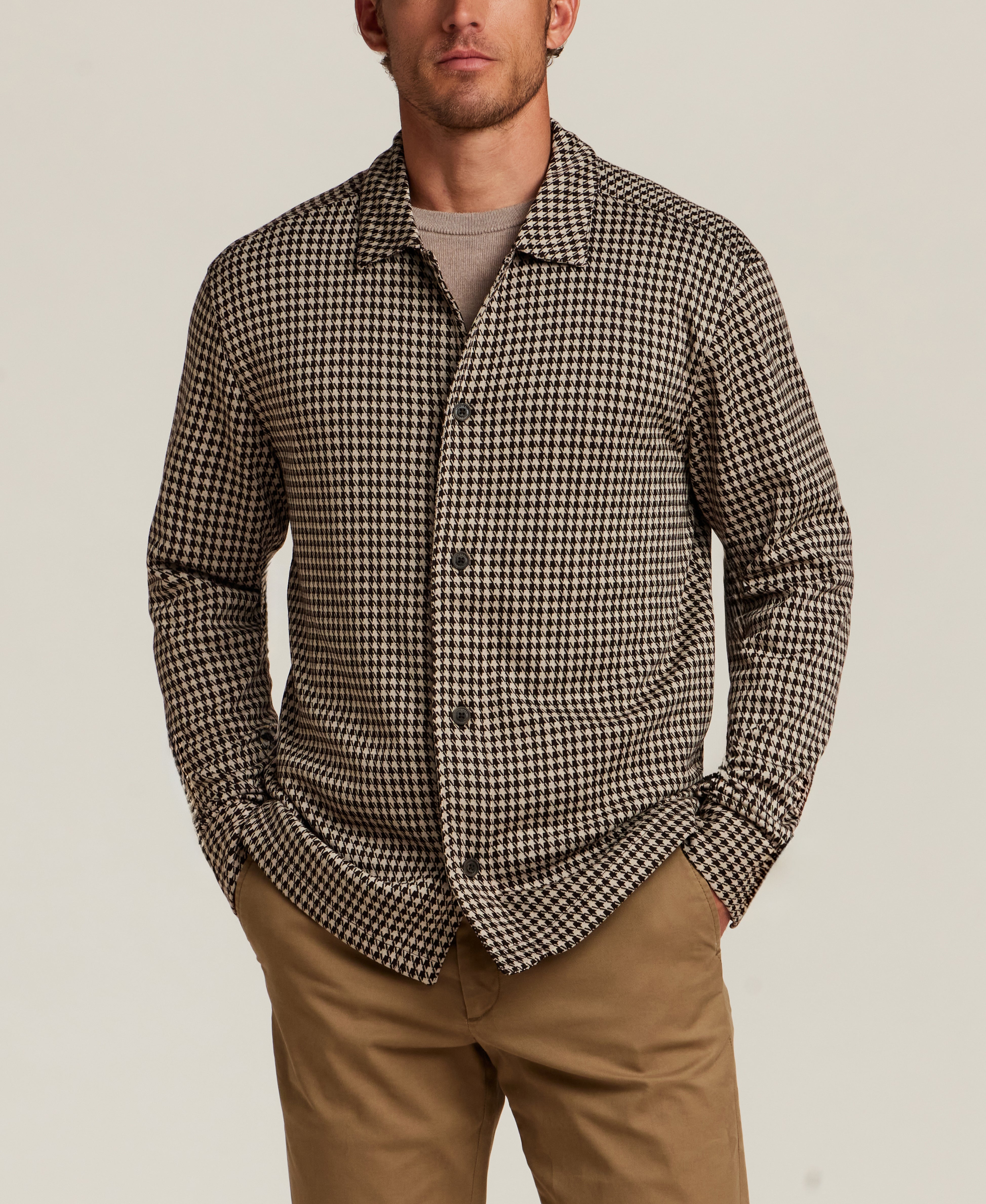 Knit Houndstooth Overshirt in Brown