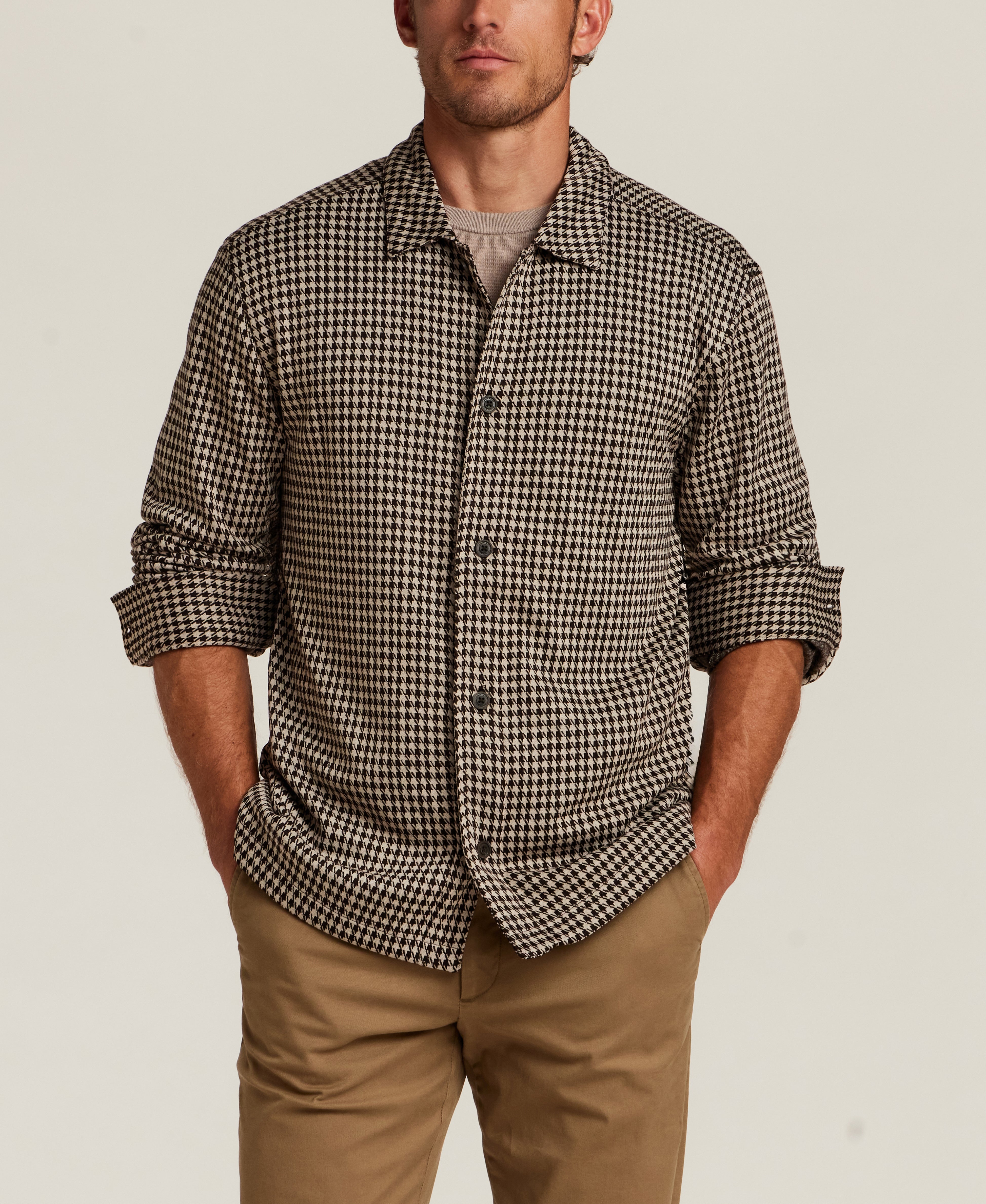 Knit Houndstooth Overshirt in Brown