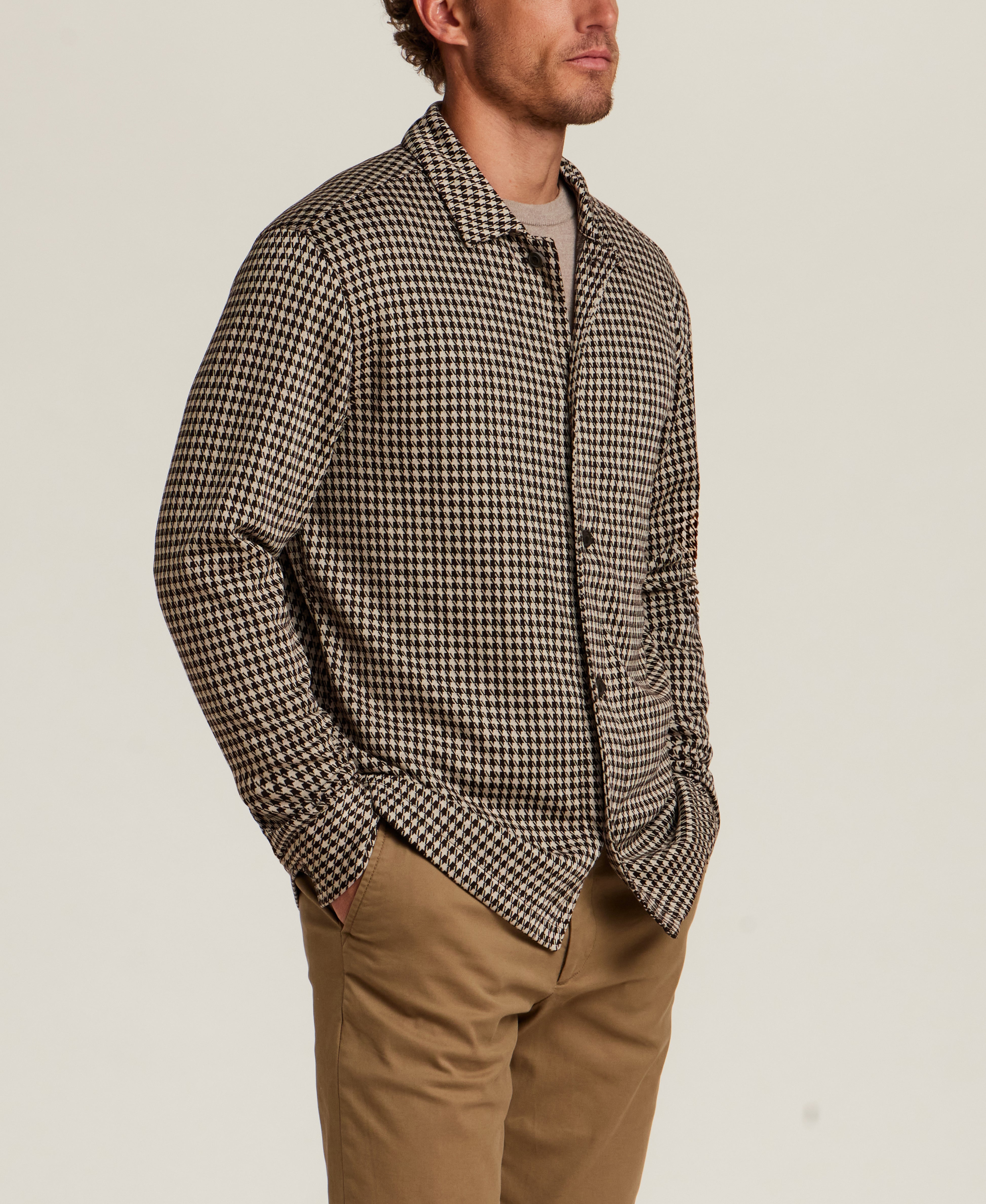 Knit Houndstooth Overshirt in Brown