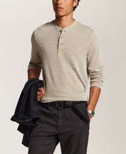 Textured Rib Henley in Khaki White