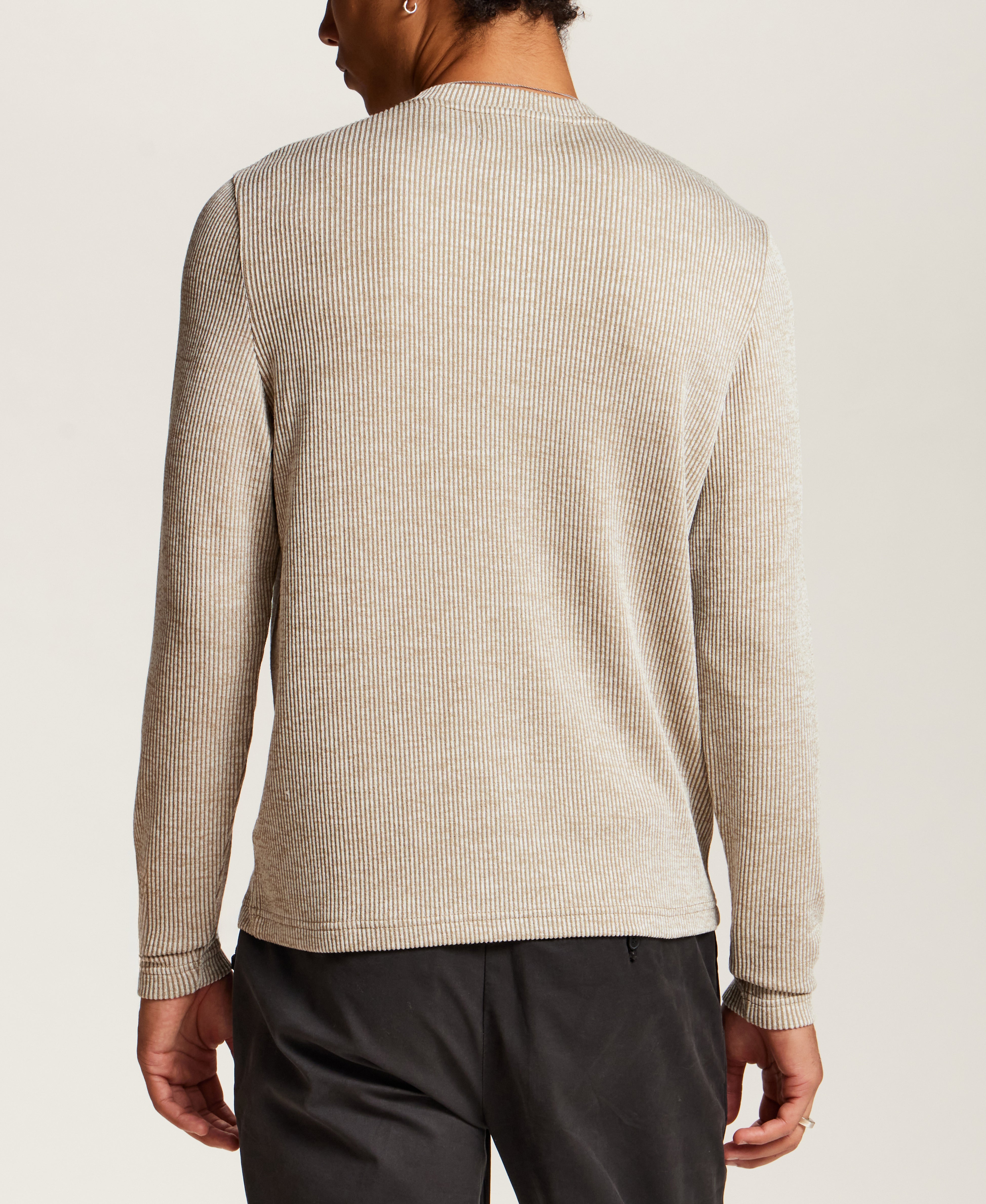 Textured Rib Henley in Khaki White
