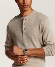 Textured Rib Henley in Khaki White