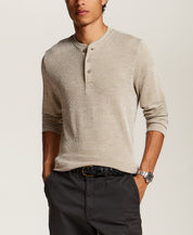 Textured Rib Henley in Khaki White