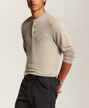 Textured Rib Henley in Khaki White