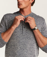 Textured Rib Henley in Navy White