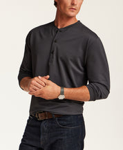 Mini Seersucker Performance Henley in Charcoal Grey