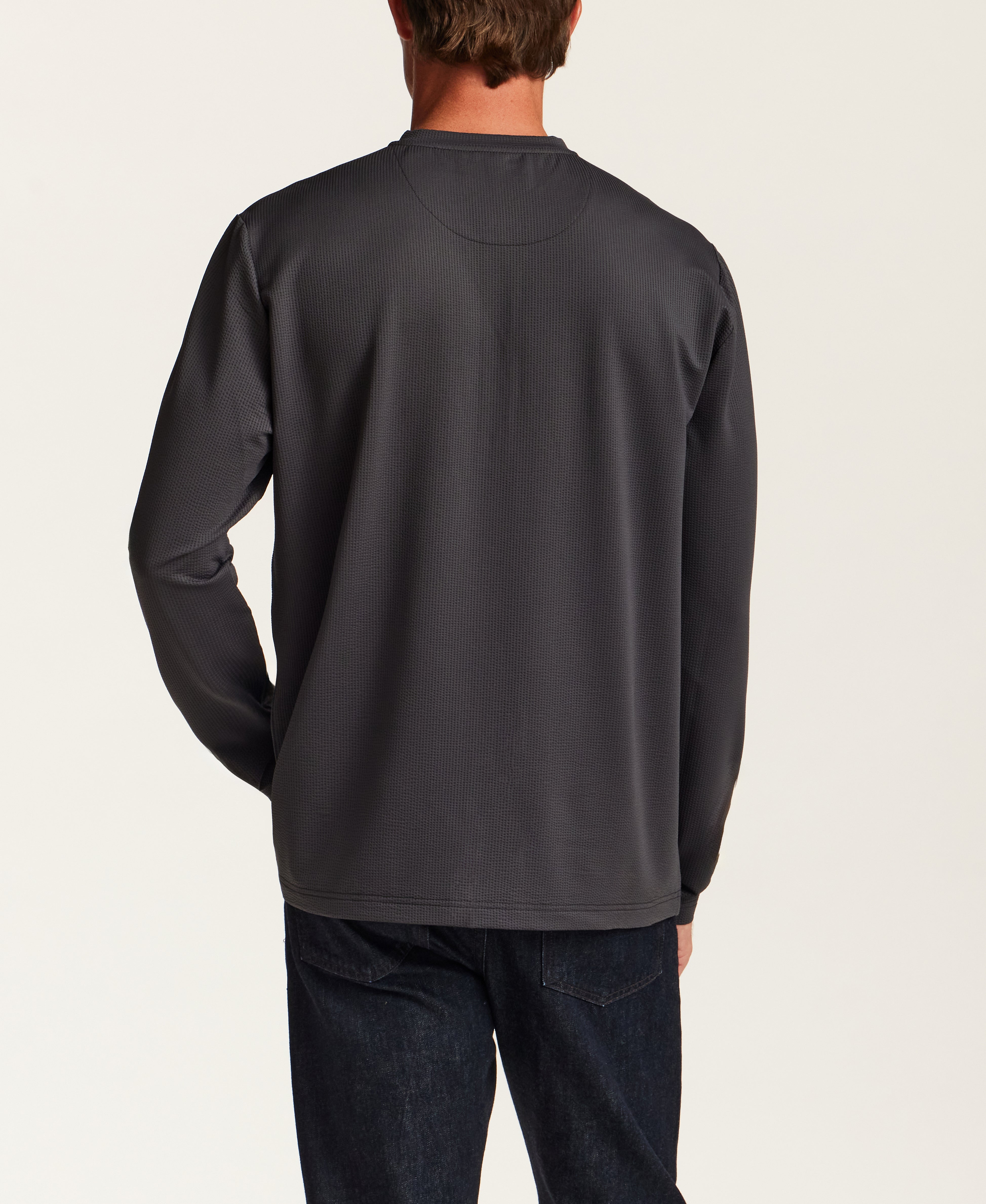Mini Seersucker Performance Henley in Charcoal Grey