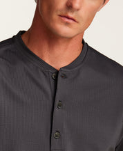 Mini Seersucker Performance Henley in Charcoal Grey