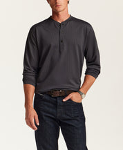 Mini Seersucker Performance Henley in Charcoal Grey