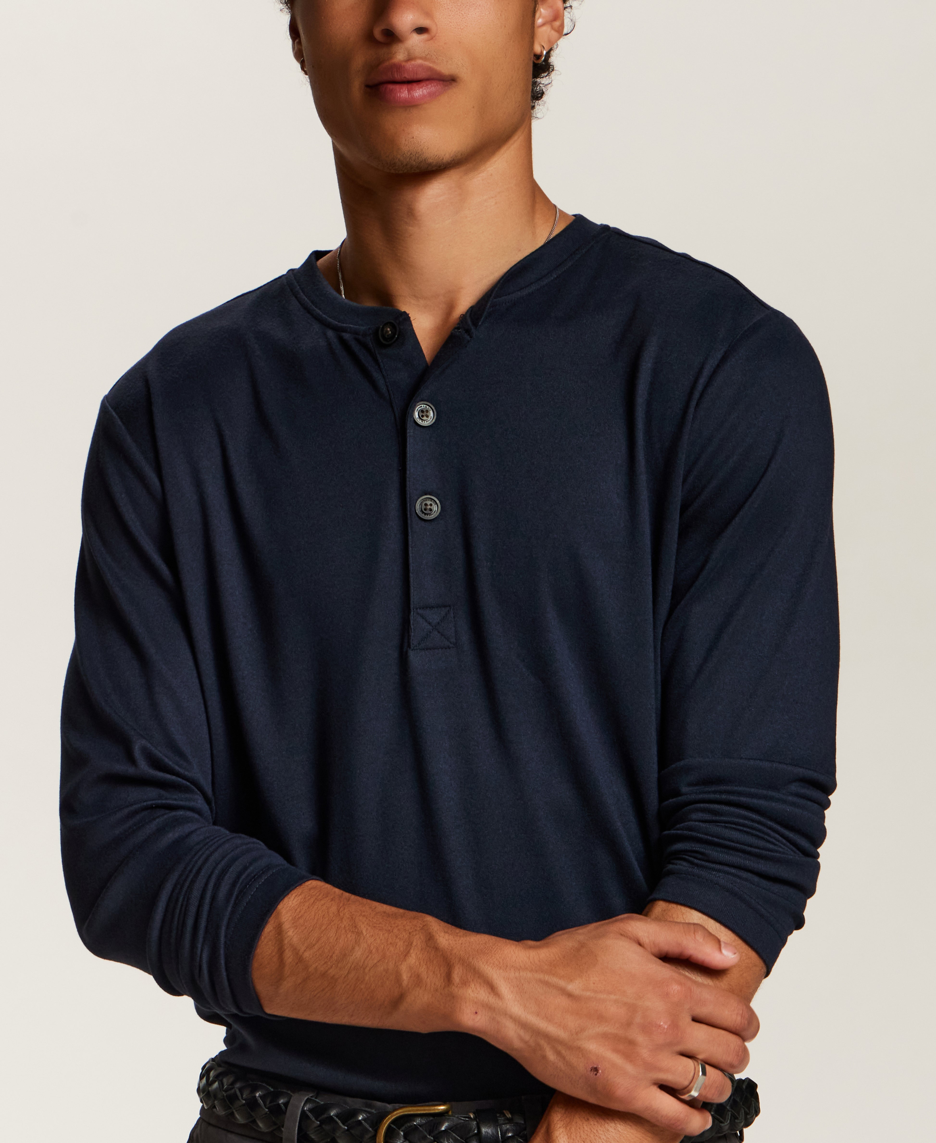 Soft Stretch Henley in Navy