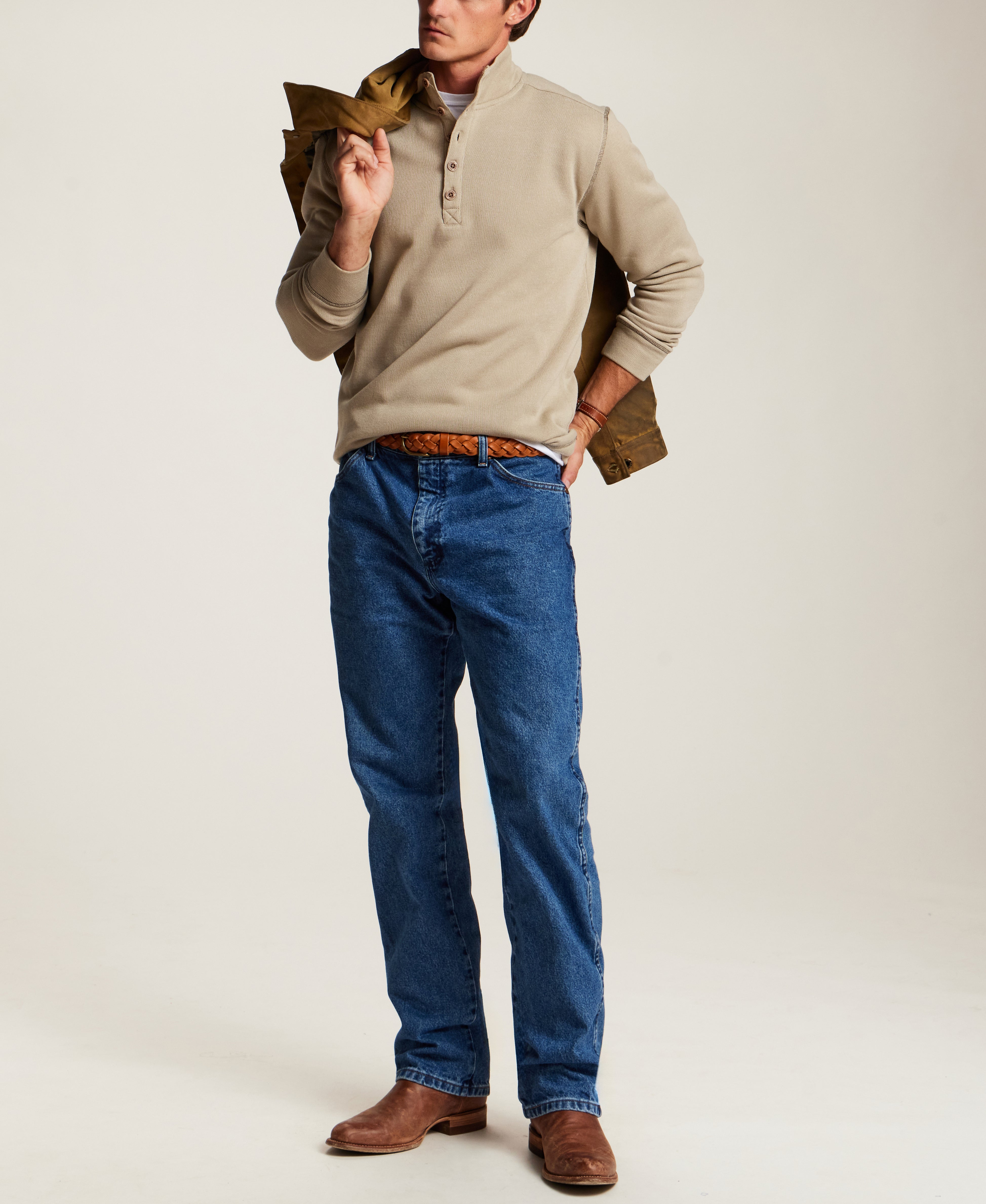 Mock Neck Sweater Fleece Pullover in Abbey Stone