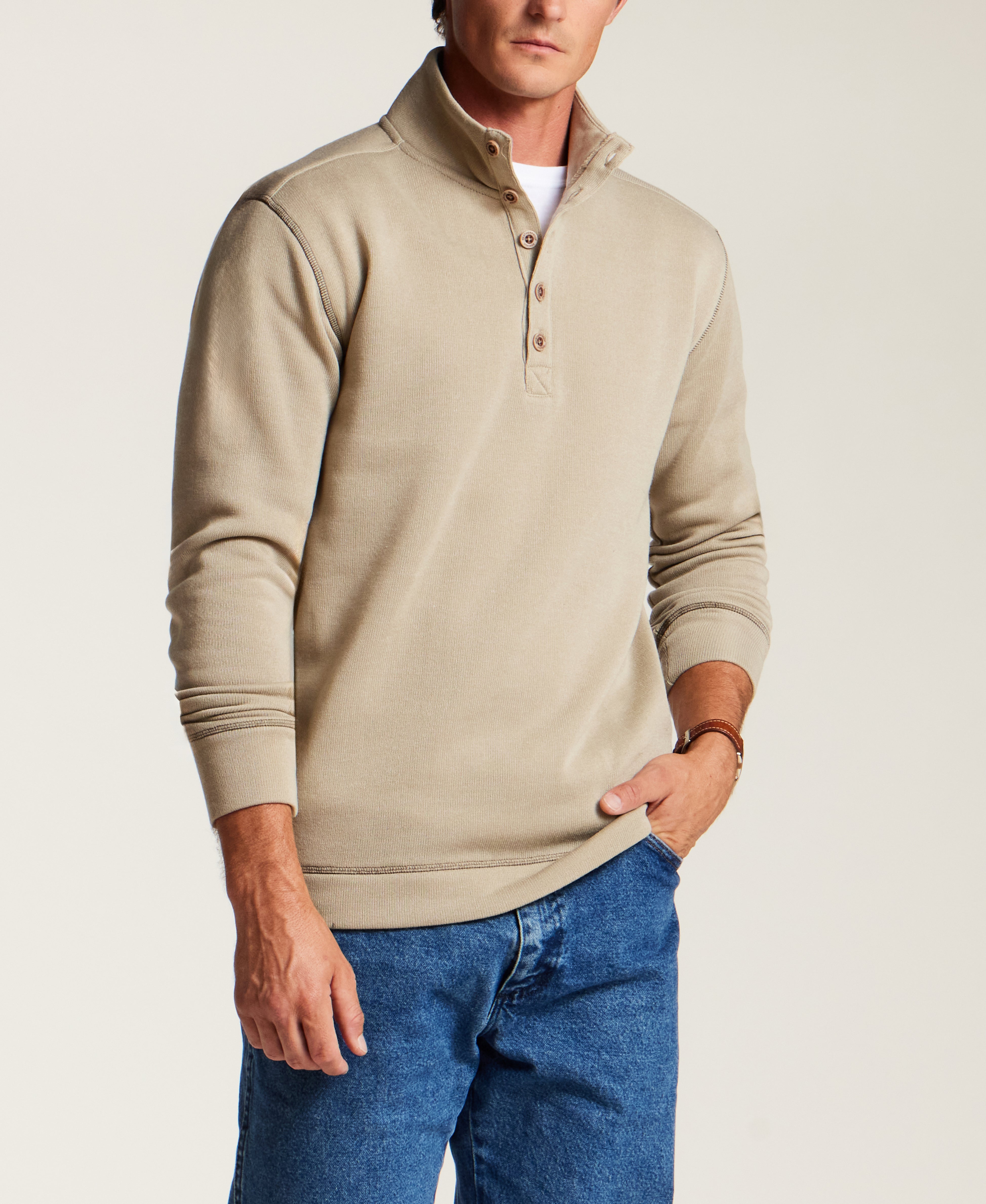 Mock Neck Sweater Fleece Pullover in Abbey Stone