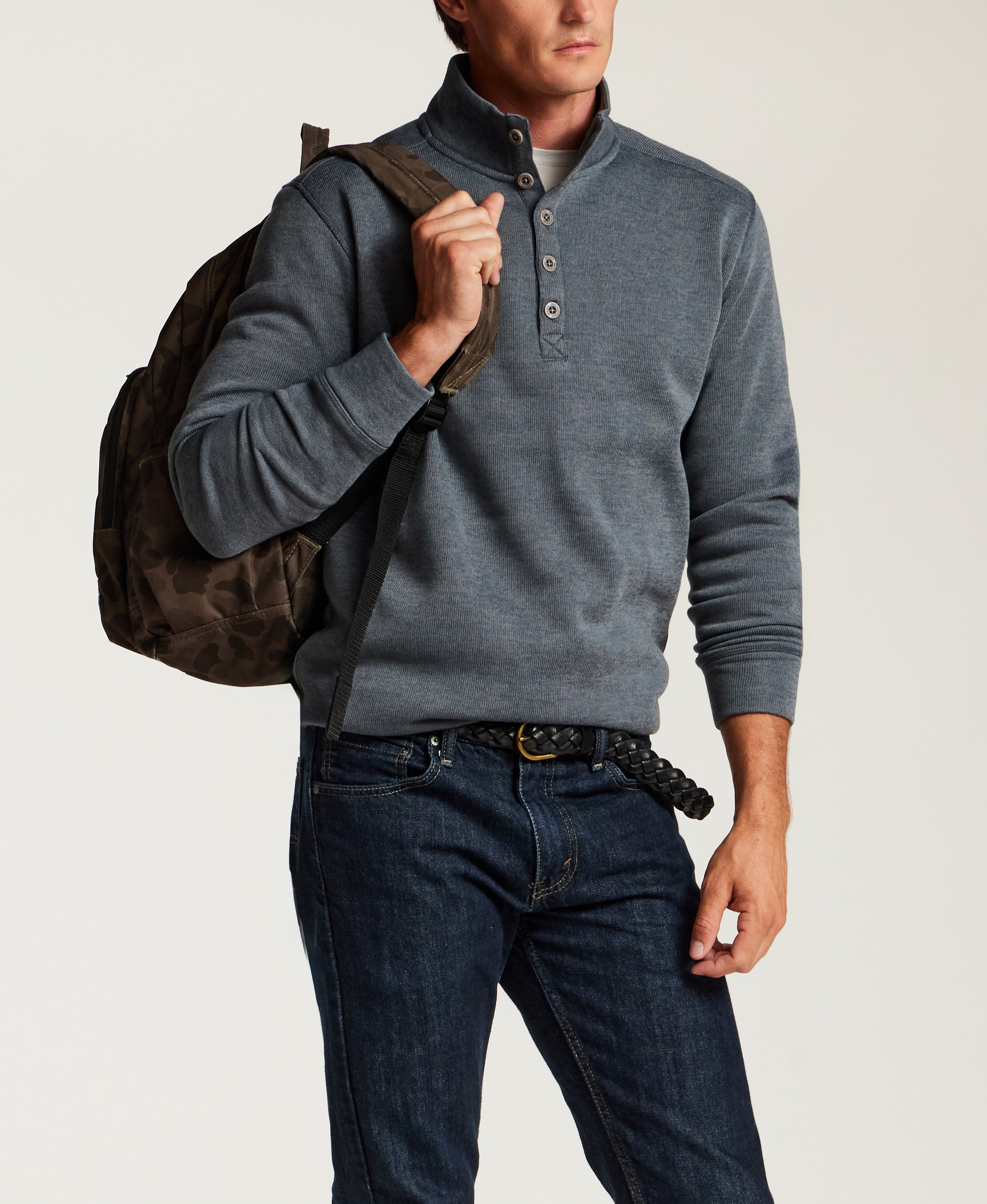 Mock Neck Sweater Fleece Pullover in Storm Blue