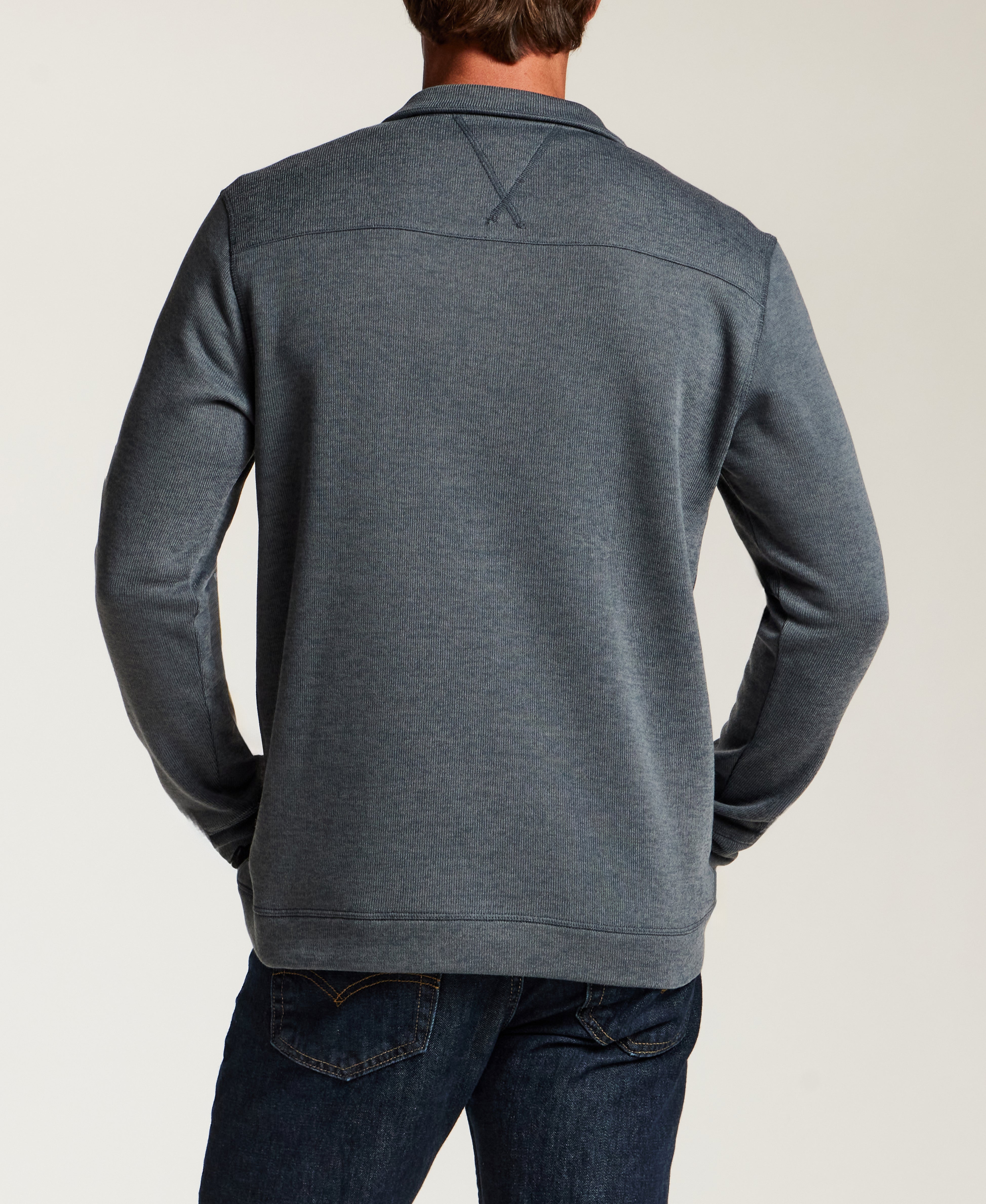 Mock Neck Sweater Fleece Pullover in Storm Blue