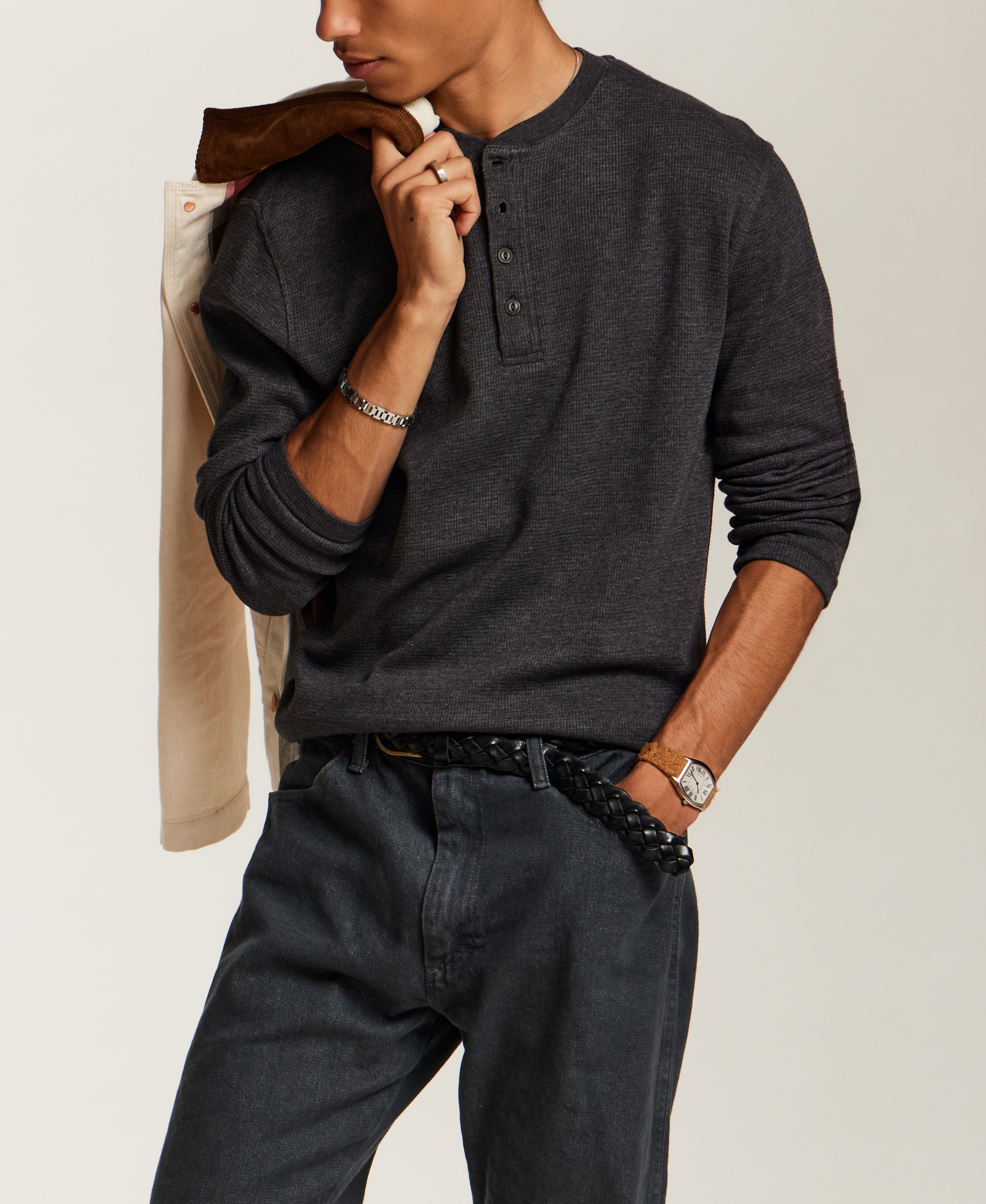 Classic Thermal Henley in Anthracite Heather