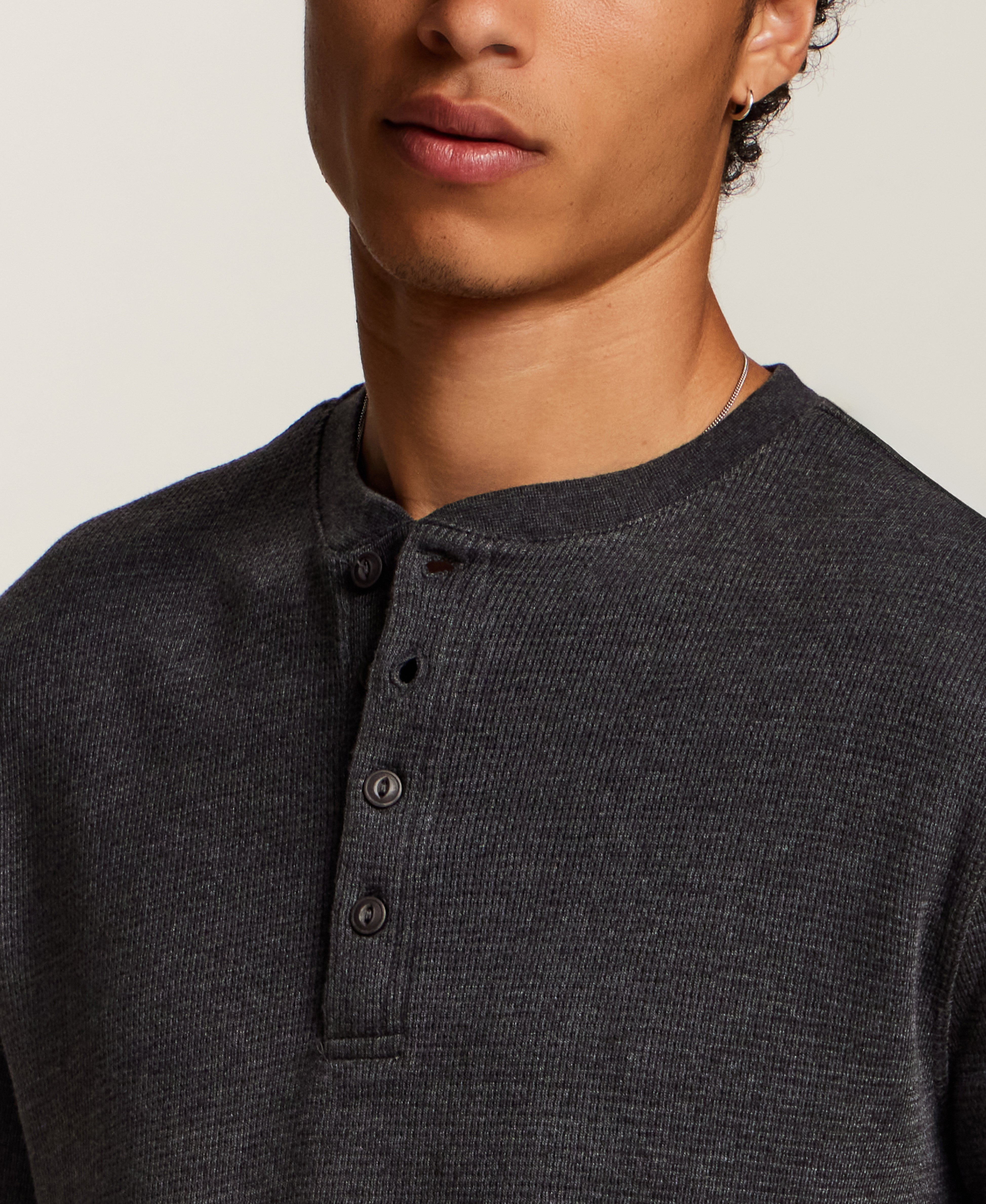 Classic Thermal Henley in Anthracite Heather