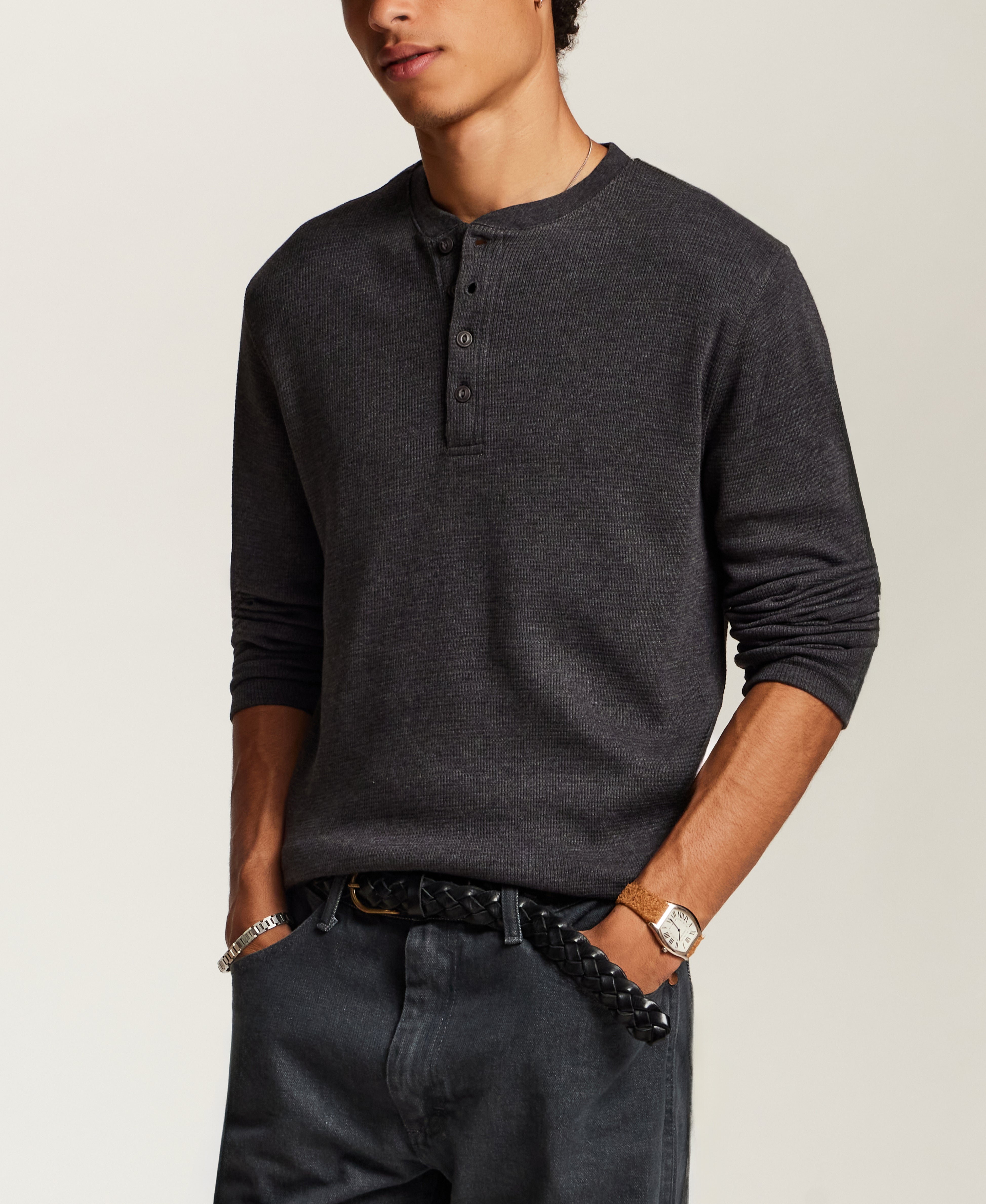 Classic Thermal Henley in Anthracite Heather