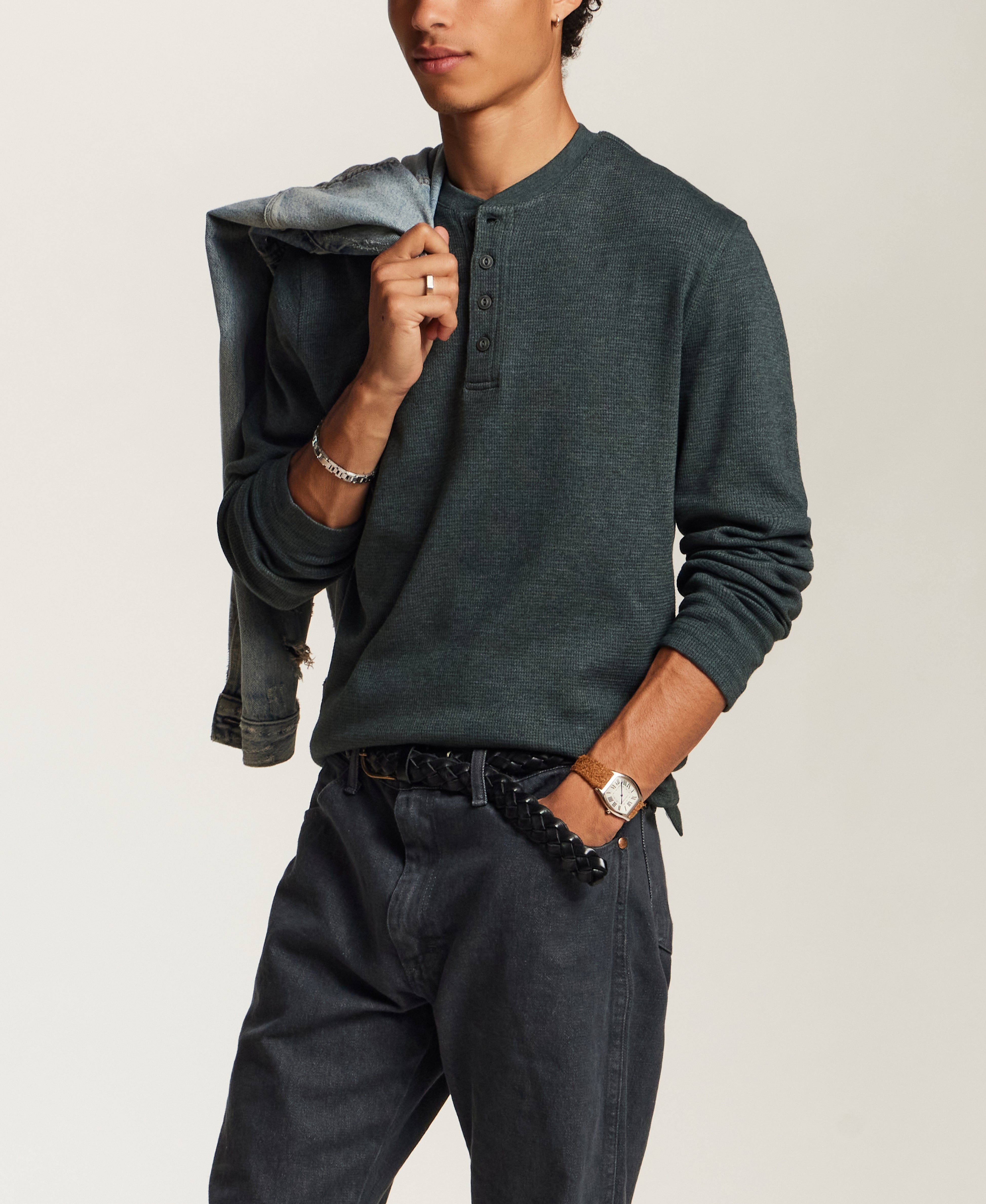 Classic Thermal Henley in Heather Scarab