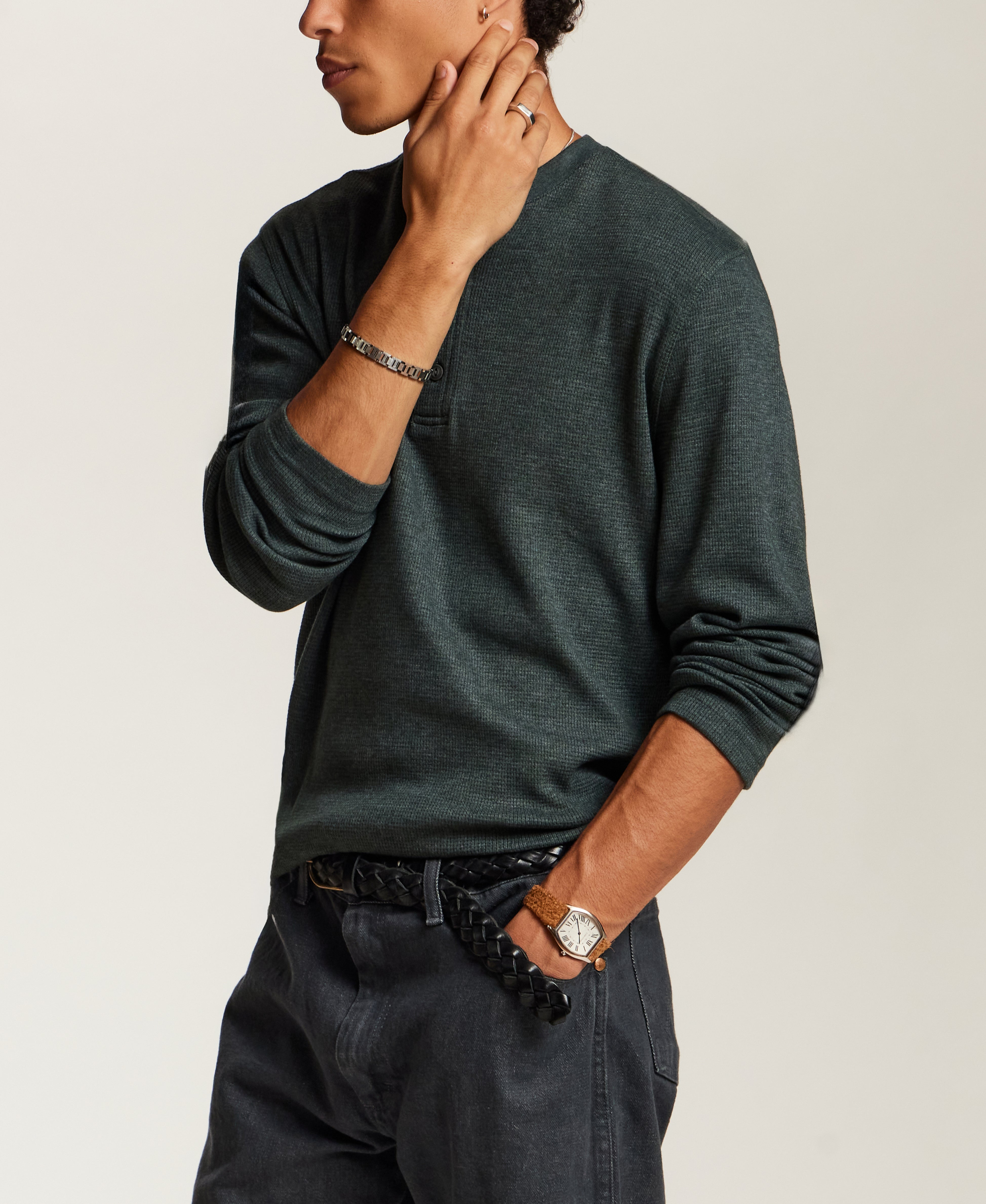 Classic Thermal Henley in Heather Scarab