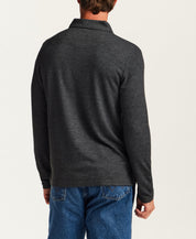 Textured Long Sleeve Polo in Moonless Night Heather