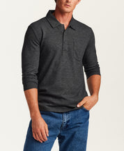 Textured Long Sleeve Polo in Moonless Night Heather