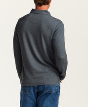 Textured Long Sleeve Polo in Slate Blue Heather