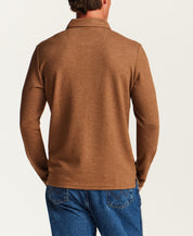 Textured Long Sleeve Polo in Spanish Brown Heather
