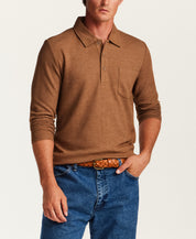 Textured Long Sleeve Polo in Spanish Brown Heather