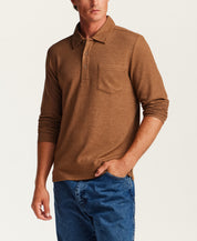 Textured Long Sleeve Polo in Spanish Brown Heather