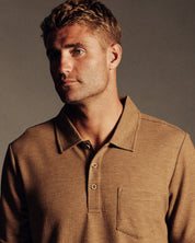 Textured Long Sleeve Polo in Spanish Brown Heather