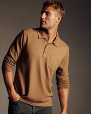 Textured Long Sleeve Polo in Spanish Brown Heather