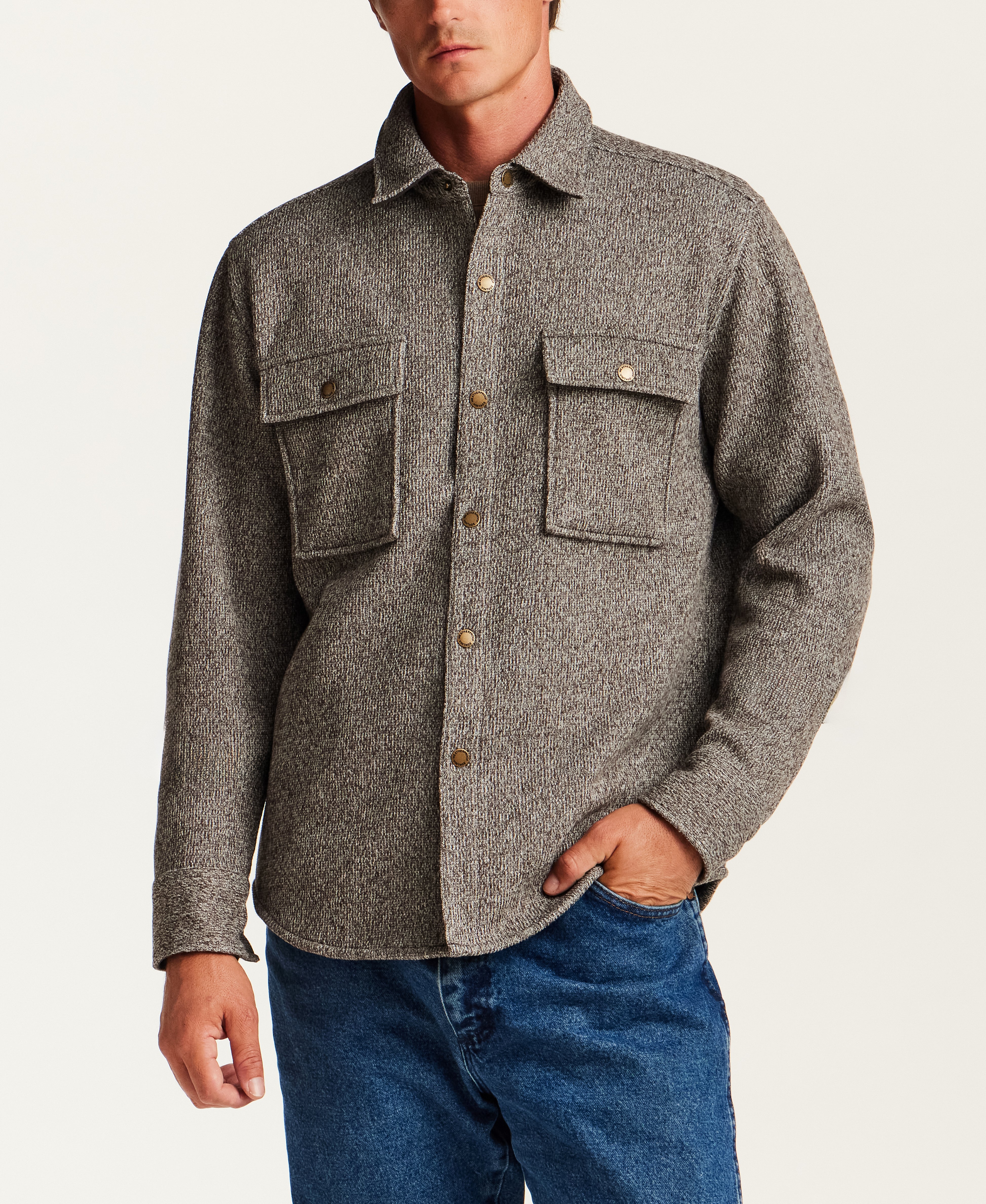 Knit Shirt Jacket in Chocolate Torte