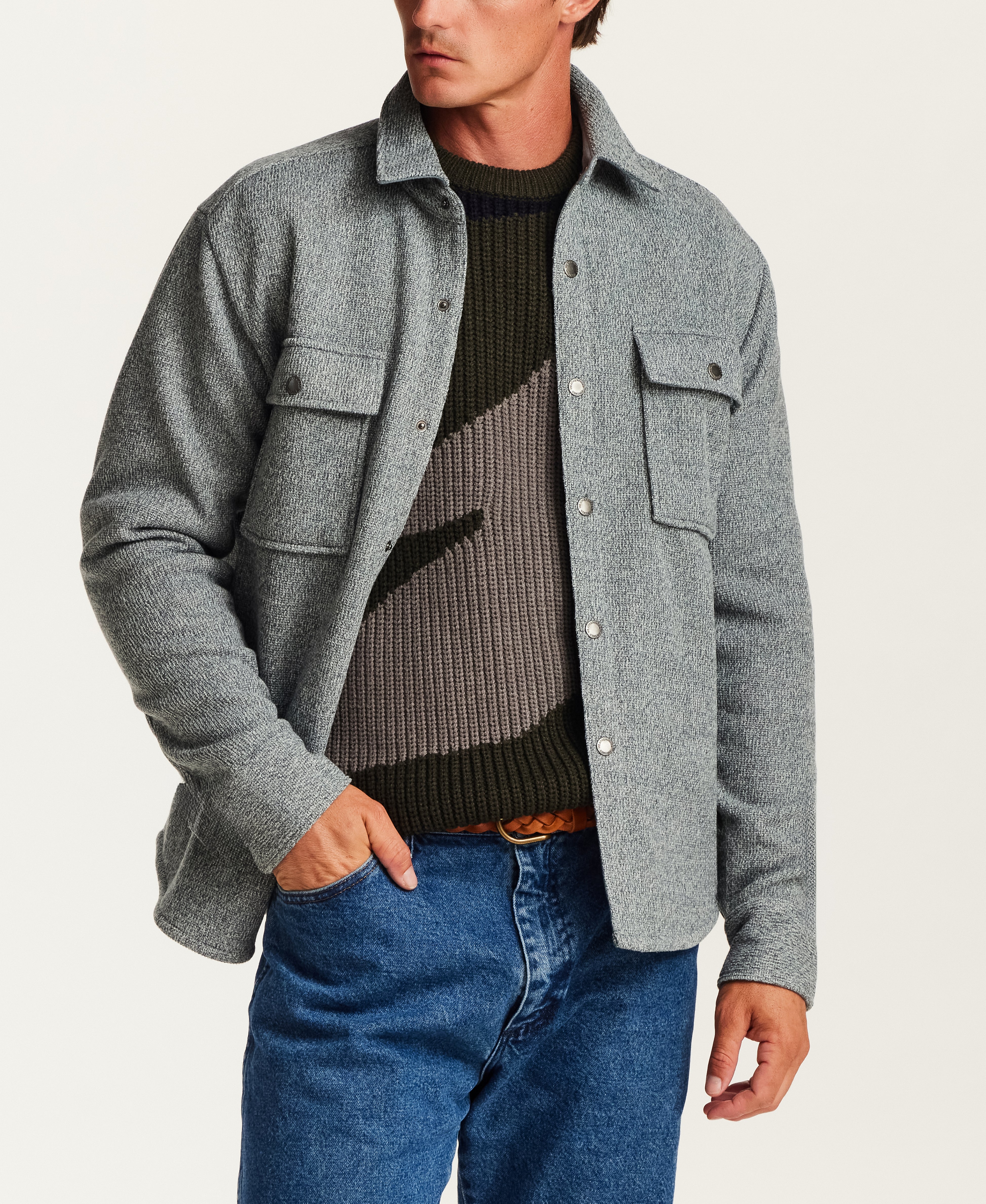Knit Shirt Jacket in Stormy Weather