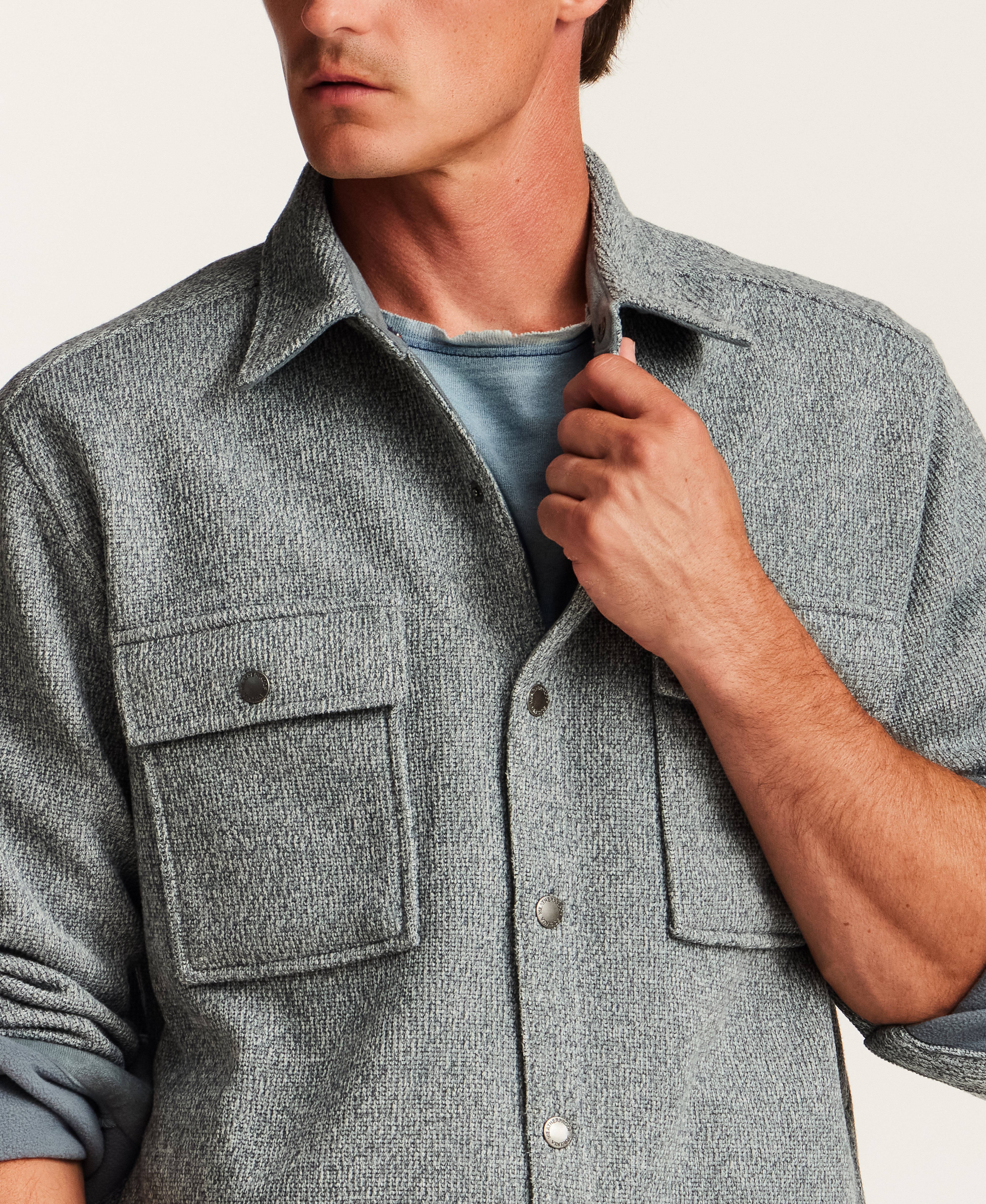 Knit Shirt Jacket in Stormy Weather