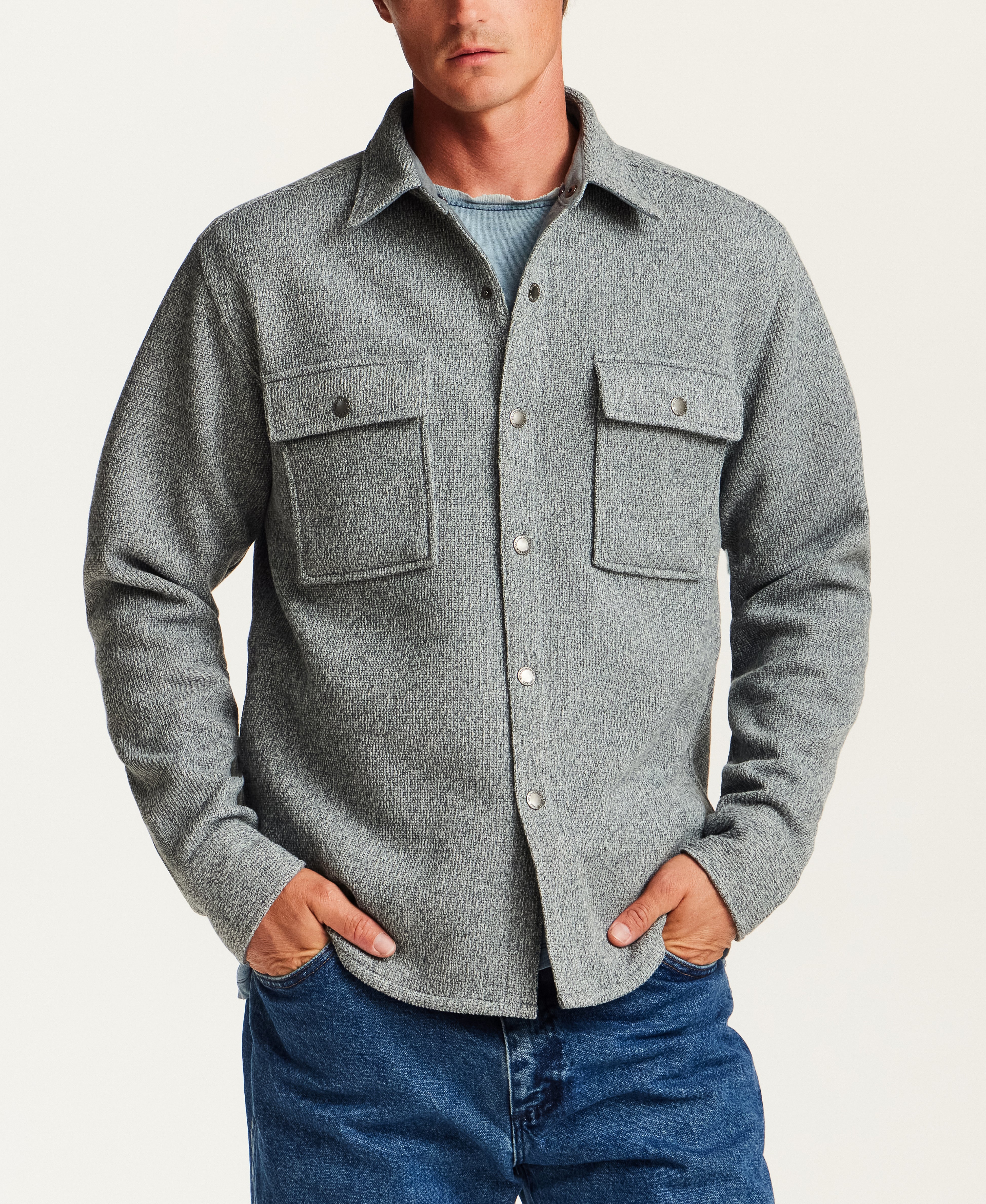 Knit Shirt Jacket in Stormy Weather