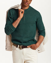 Microstripe Waffle Henley in Botanical