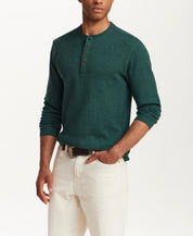 Microstripe Waffle Henley in Botanical