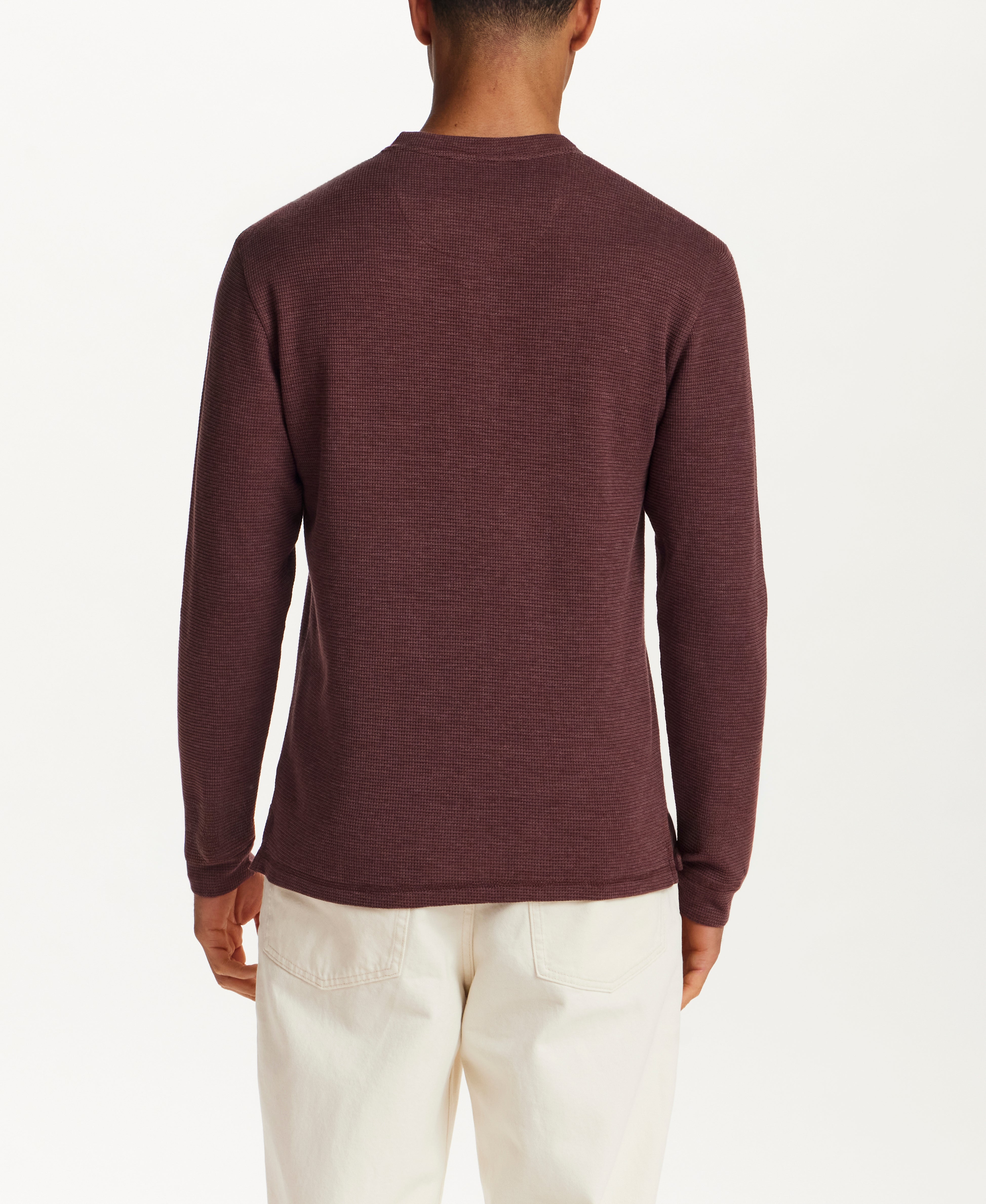 Microstripe Waffle Henley in Brick