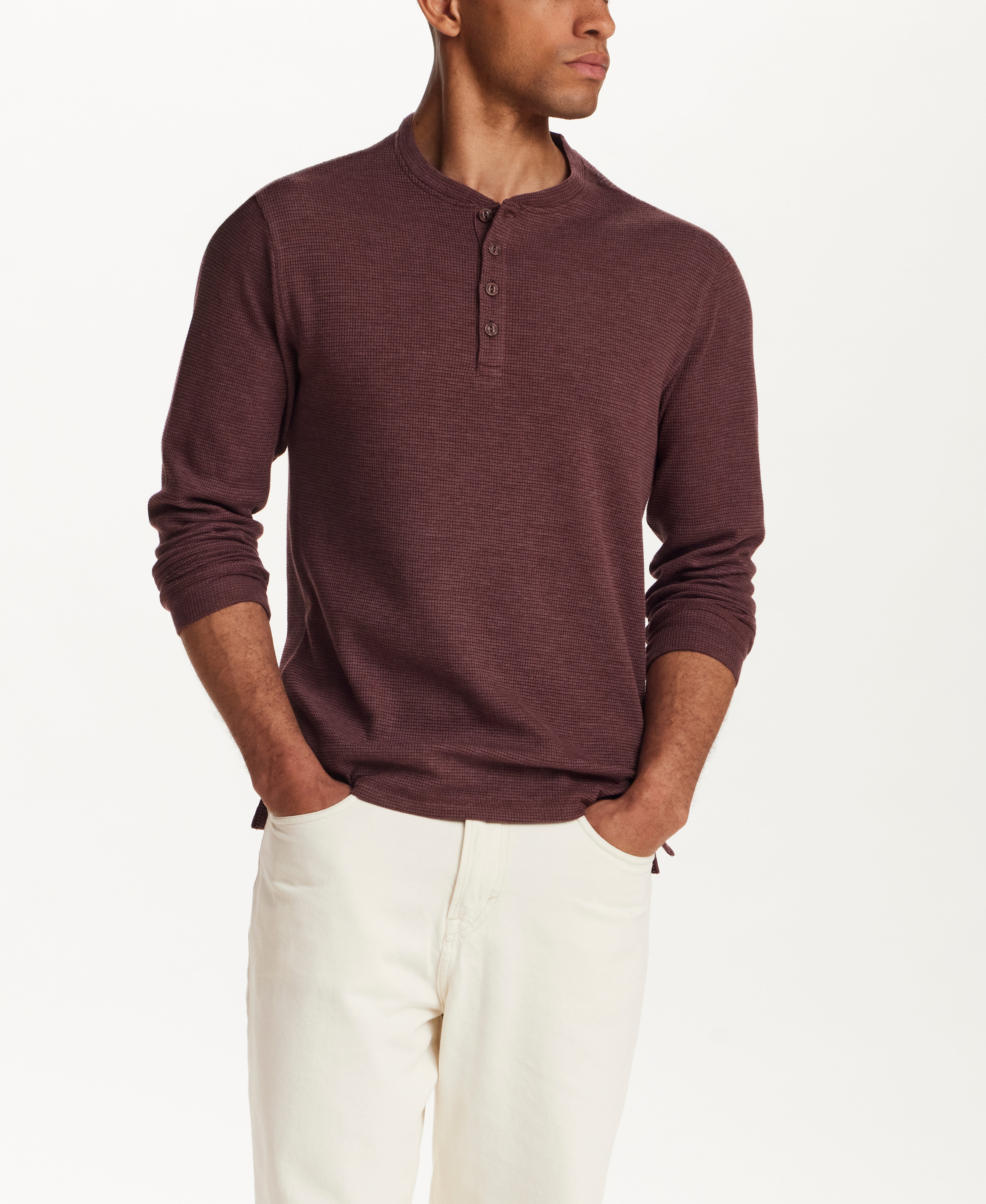 Microstripe Waffle Henley in Brick