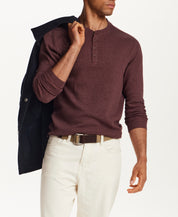 Microstripe Waffle Henley in Brick