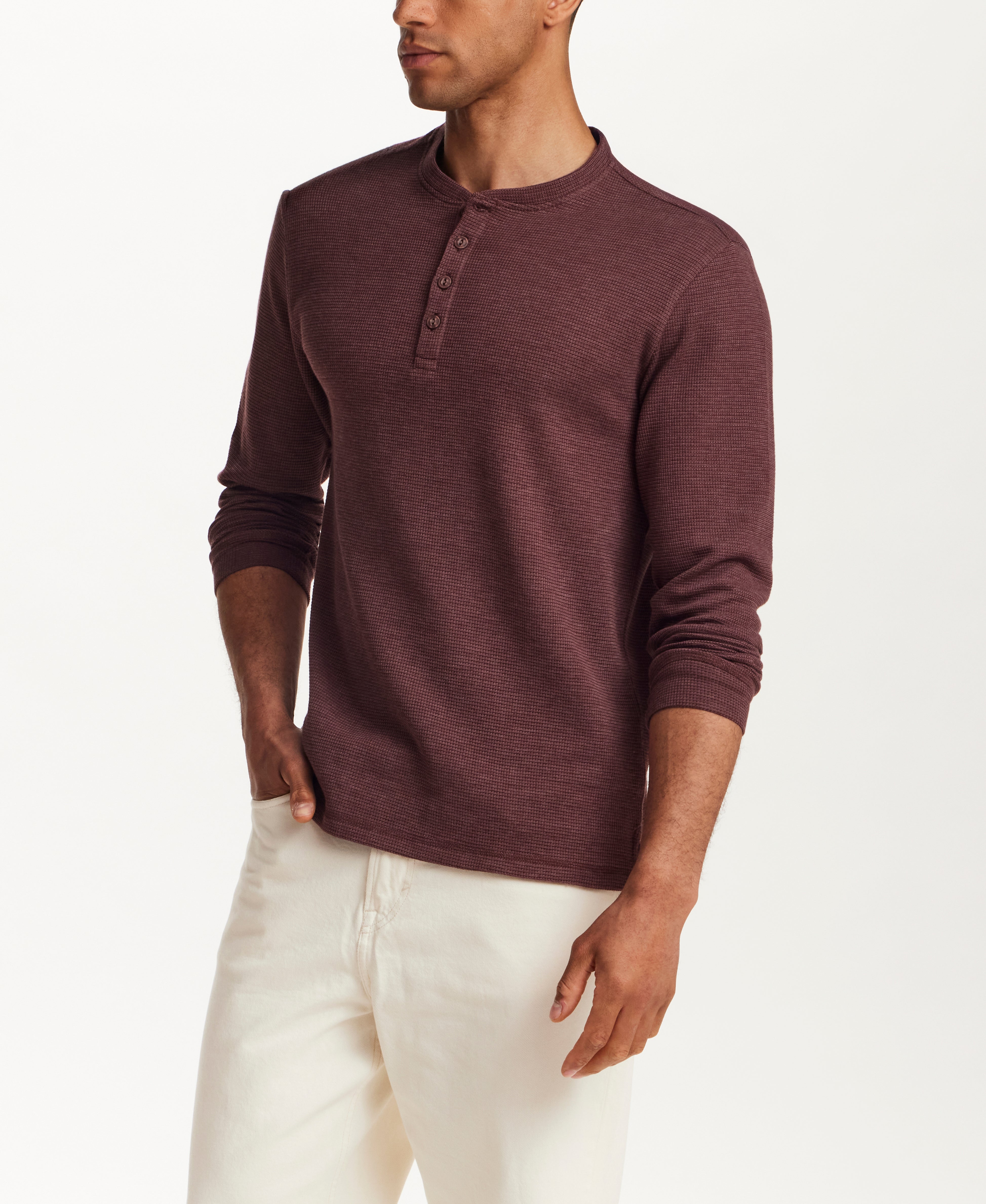 Microstripe Waffle Henley in Brick