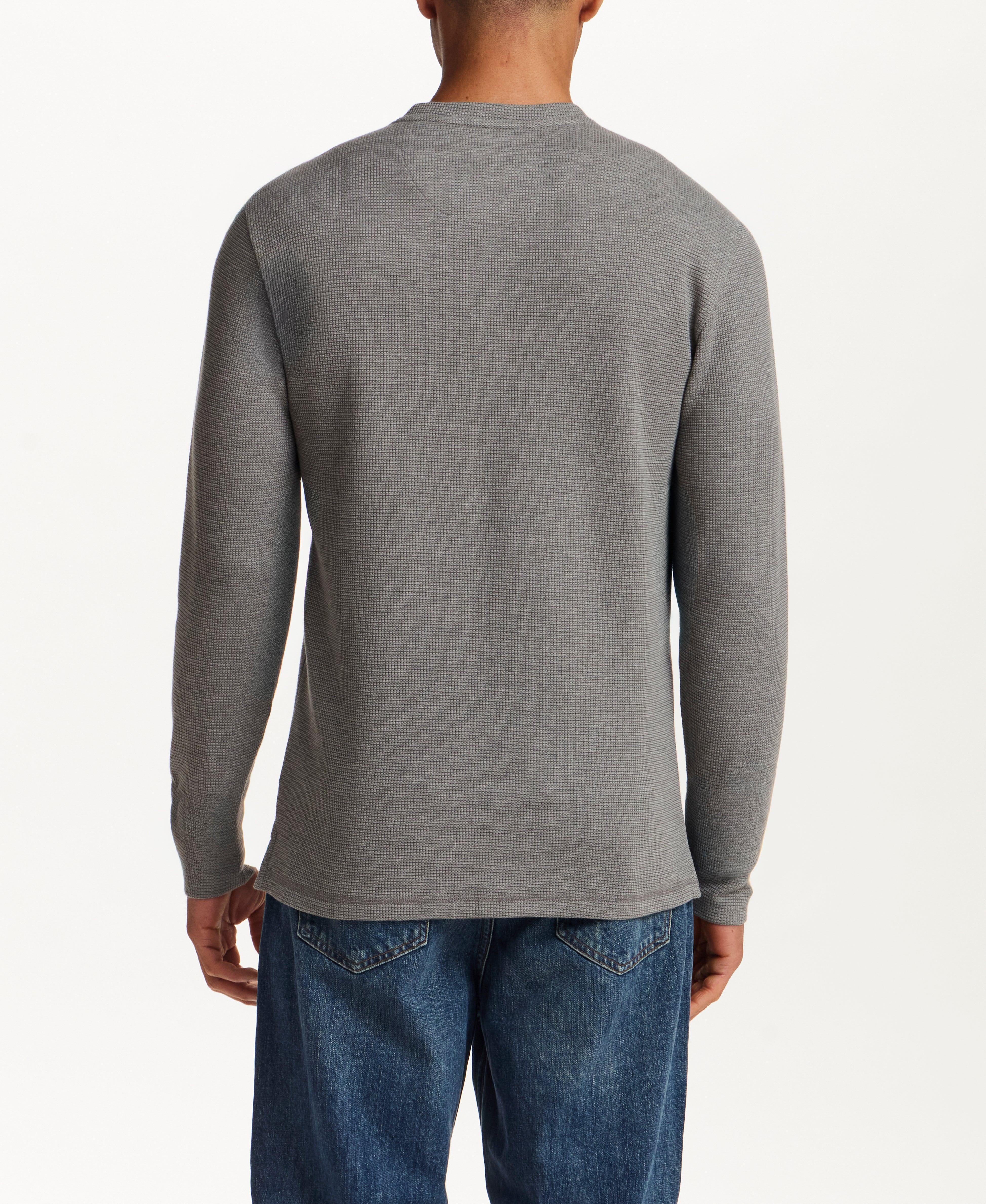 Microstripe Waffle Henley in Gunmetal