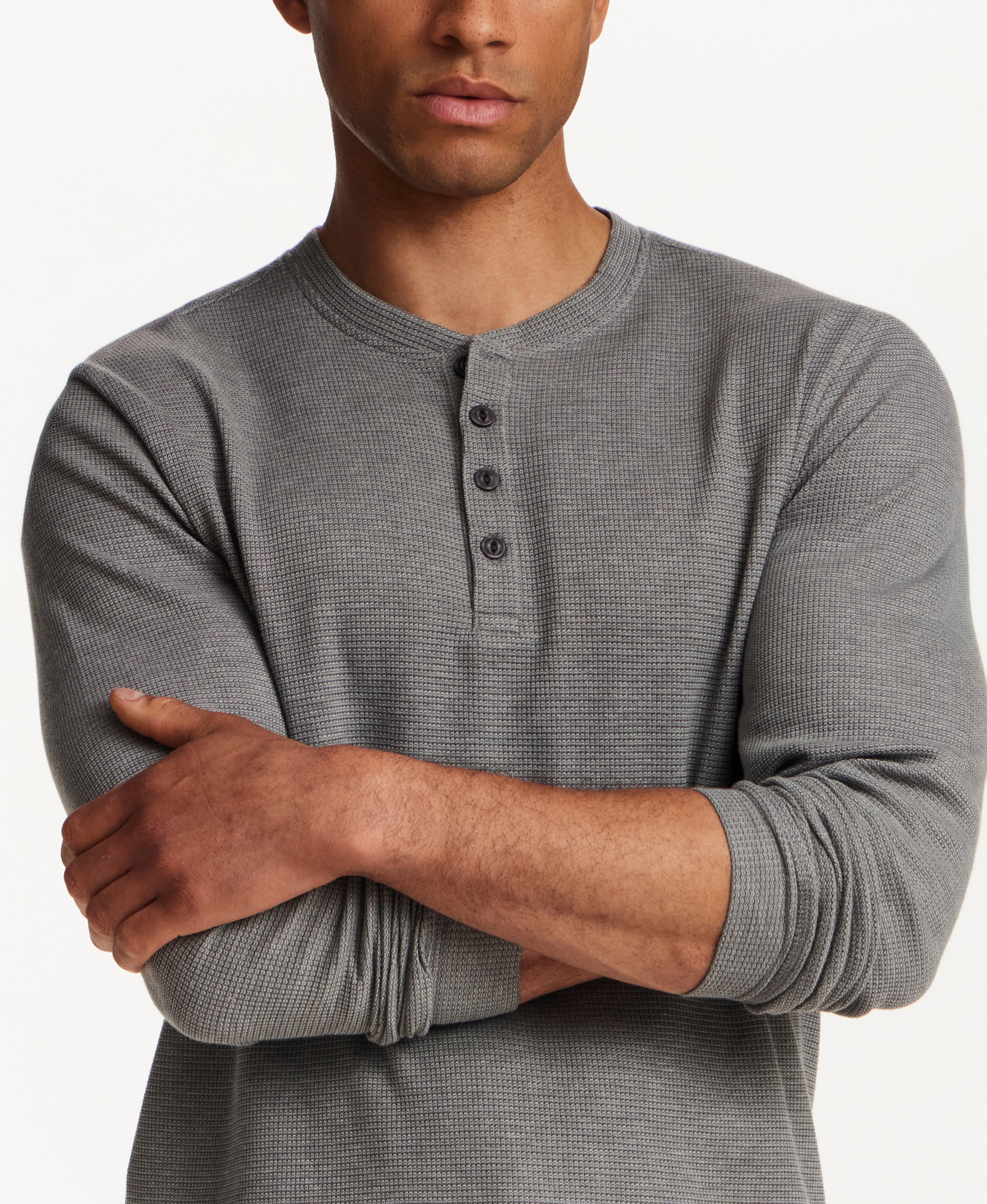 Microstripe Waffle Henley in Gunmetal